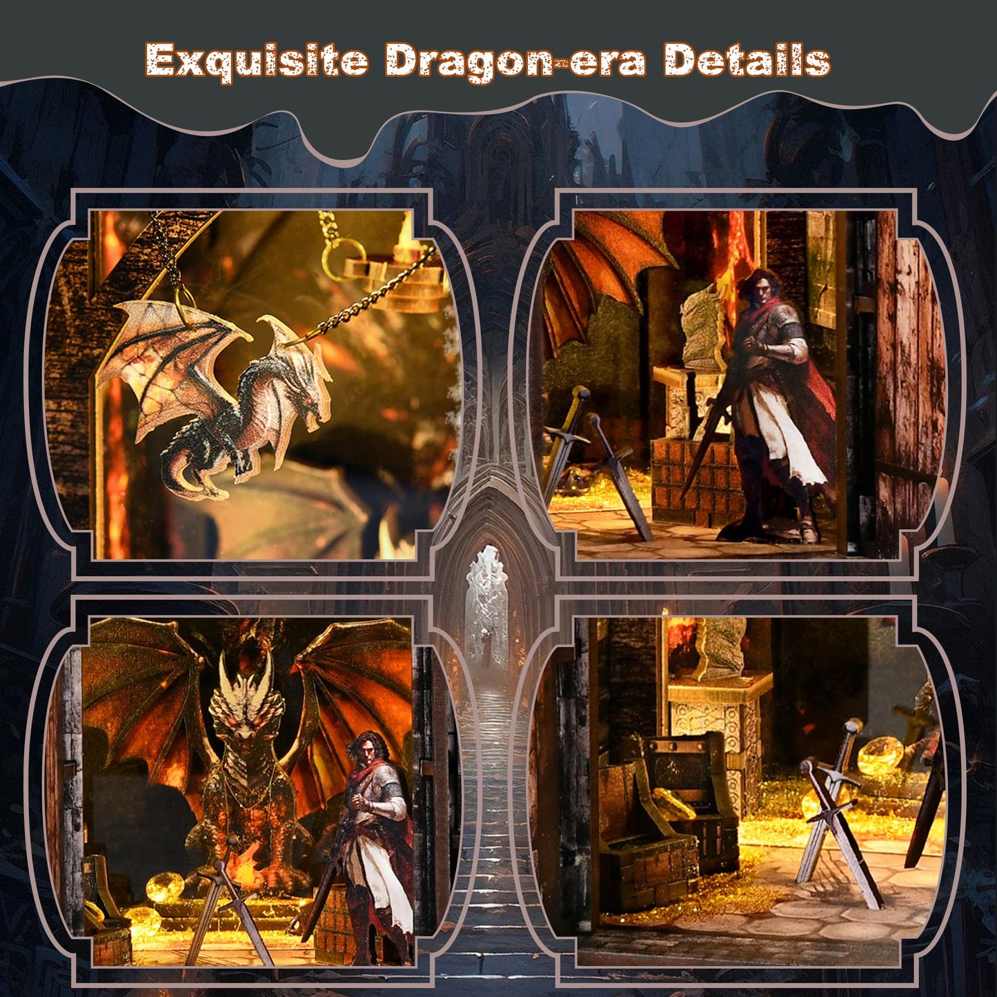 Soothee DIY Book Nook Kit with LED Lights - 3D Puzzles for Adults & Teens, Miniatures for Bookshelf Decor, Relaxing Craft & Unique Gift for Craft Lovers (Dragon's Den)