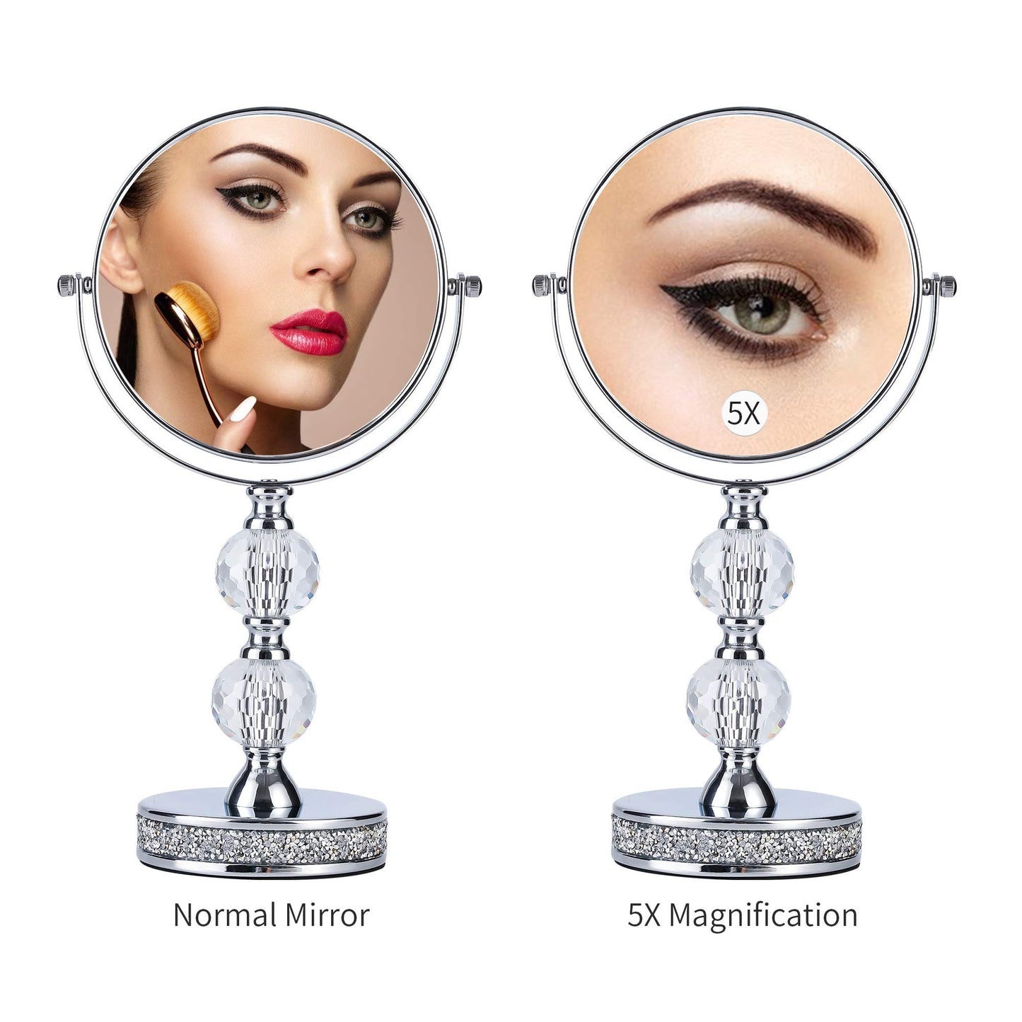 Makeup Mirror, 360 Degree Swivel Vanity Mirror, Crystal Cosmetic Mirror, 1X/5X Magnifying Double Sided Mirror,Adjustable Makeup Mirror M020