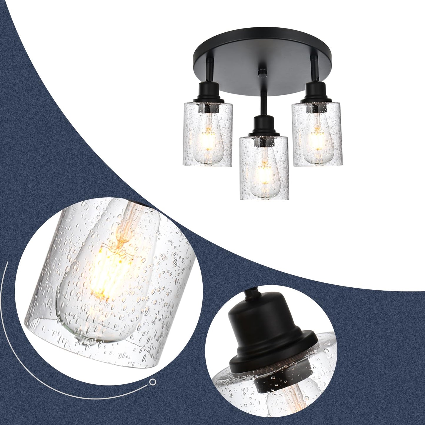 PENDRION 3 Light Modern Track Lighting with Flexibly Rotatable Light Head, Black Track Lighting Fixtures Ceiling Industrial Kitchen Round Ceiling Spotlight for Home Dorm Dining Room Hallway Closet