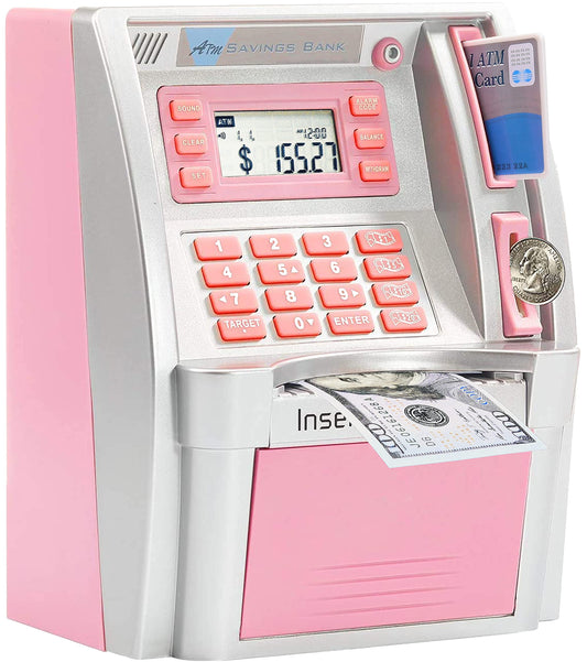 2024 Upgraded ATM Piggy Bank for Real Money for Kids Adults,Toy Money Bank with Card,Password,Coin Recognition,Bill Feeder,Balance Calculator,Electronic Money Safe Coin Box,Hot Gift for Boys Girls