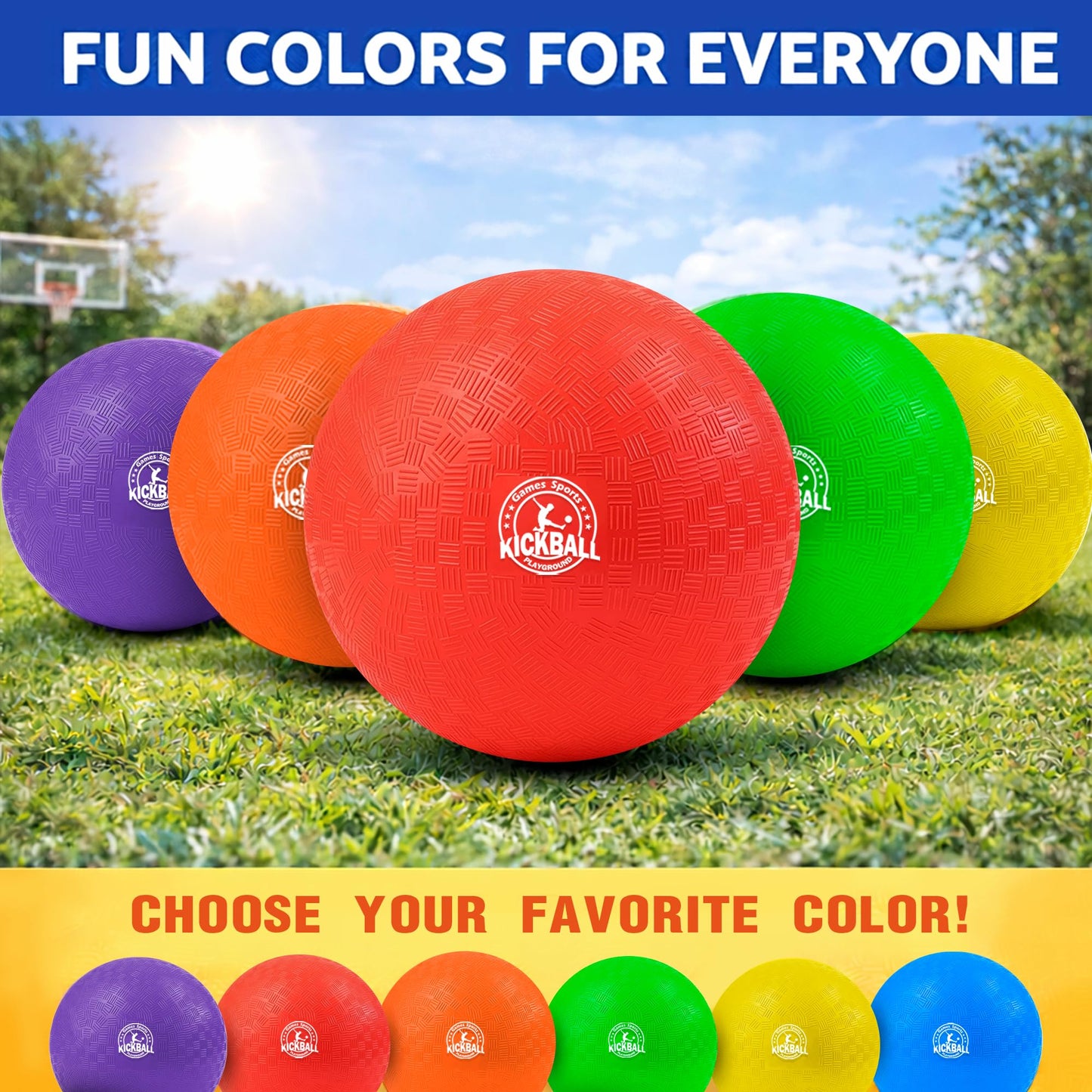 8.5 Inch Kickball Set, Dodgeballs 6 Pack, Playground Balls for Kids&Adults, Bouncy Balls Includes Pump and Storage Bag, Handball for Outdoor & Indoor Games
