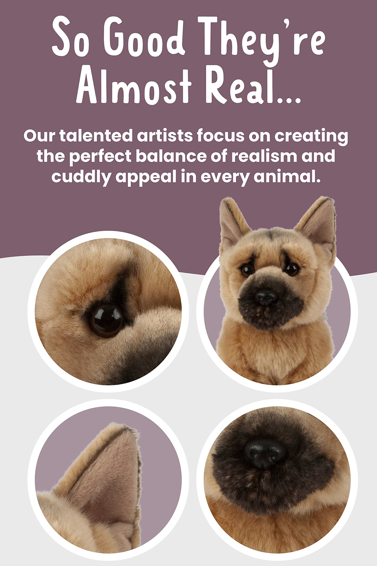 Living Nature German Shepherd Stuffed Animal | Fluffy Dog Animal | Soft Toy for Kids | 8 inches
