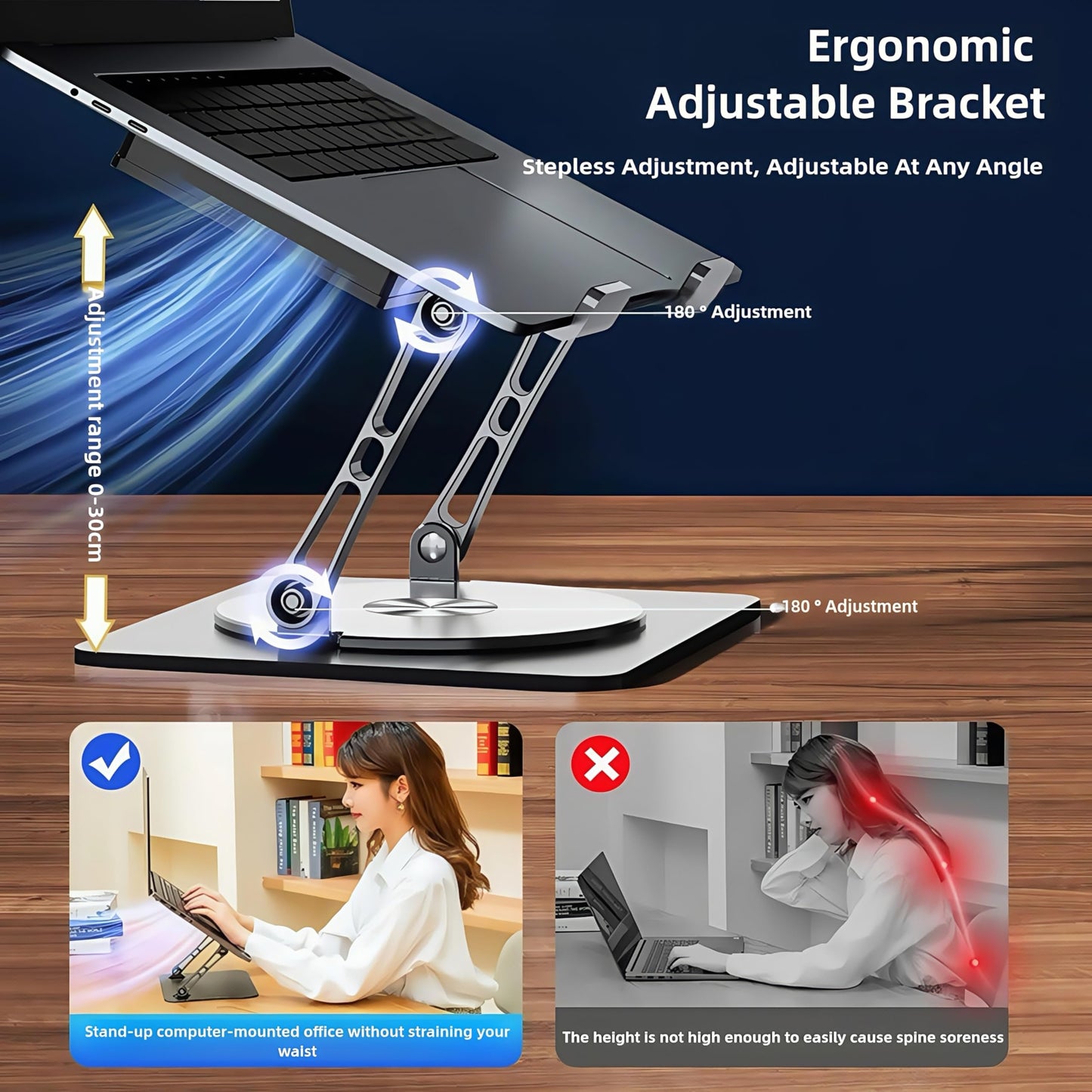 Laptop Stand with Cooling Fan，360°Rotatable Framework，Ergonomic Adjustable Riser for 10-17'' Gaming/Binge-Watching/Office Use - Silver