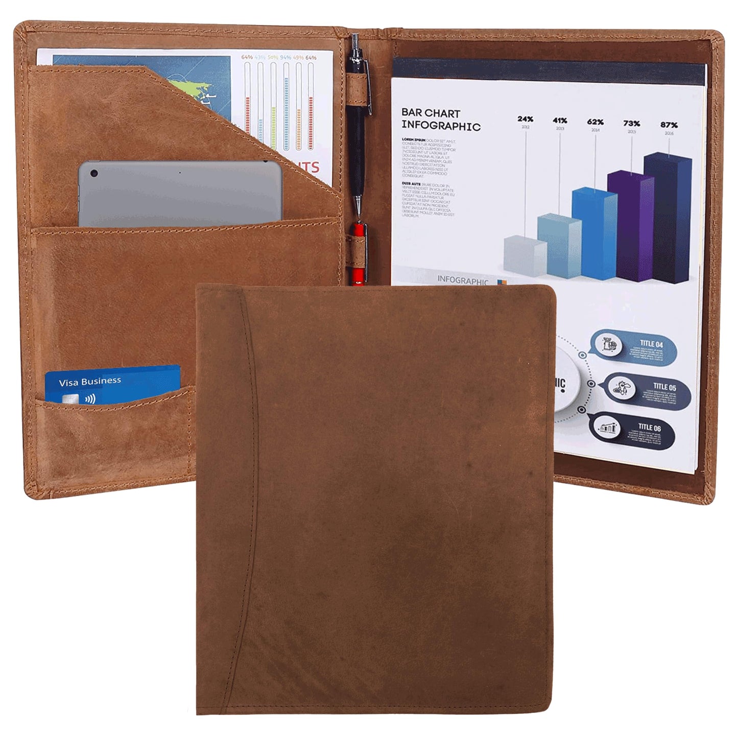 Succor Genuine Leather Portfolio – A4 Business Padfolio & Document Holder, Professional Leather Binder Organizer for Men & Women, Resume Folder, 13x10 Inch, Hunter Brown