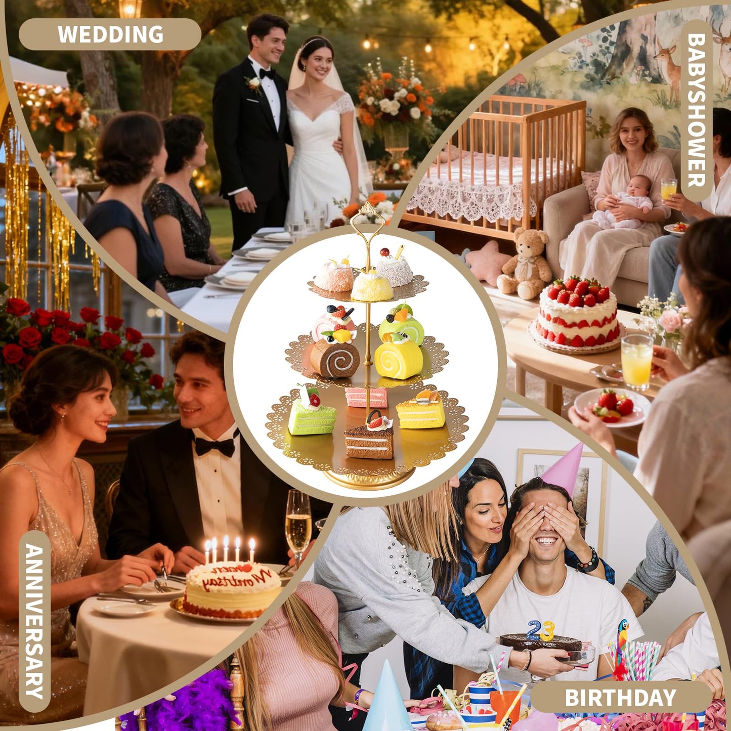 BUQ 12 PCS Gold Cake Stand Set, Dessert Table Display Set with Metal Cupcake Stand and Cake Stands for Party, Wedding, Birthday, Anniversary, Baby Shower, Thanksgiving, Christmas