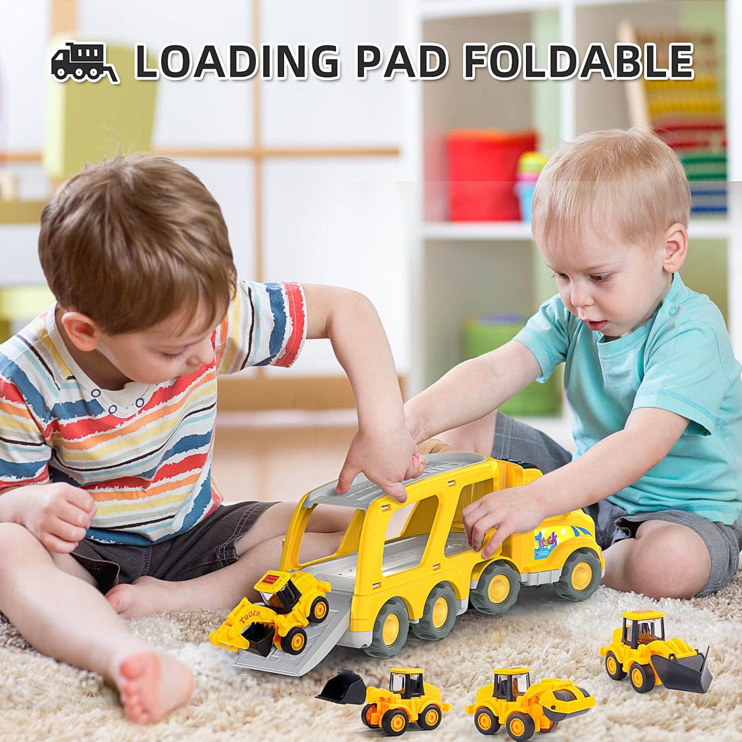 Veslier Construction Truck Toys for Boys Girls Age 3 4 5 6 Years Old，Carrier Transport Trucks for Kids 3+ Year Old，Christmas Birthday Gift Toddler Toys