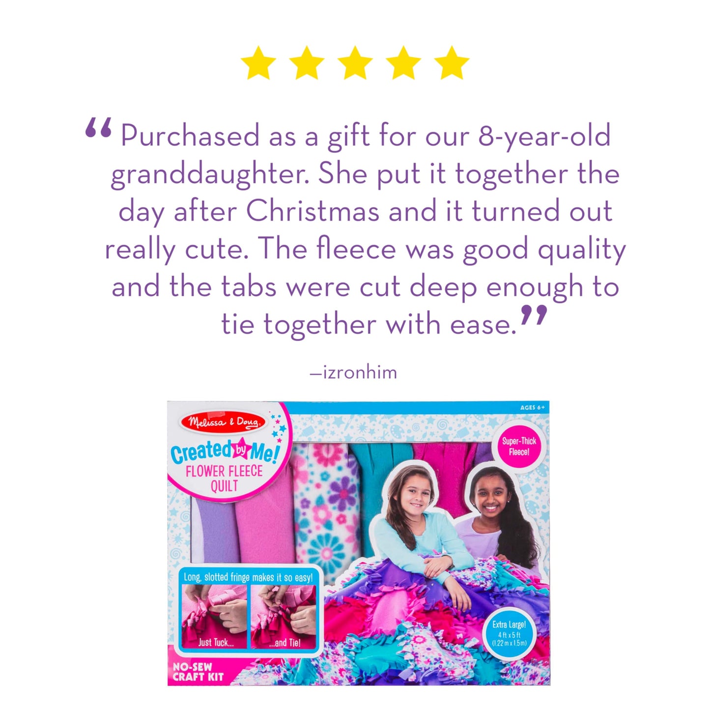 Melissa & Doug Created by Me! Flower Fleece Quilt, Arts & Crafts, No-Sew Fleece Quilt, High-Quality Soft Material, 48-Pieces