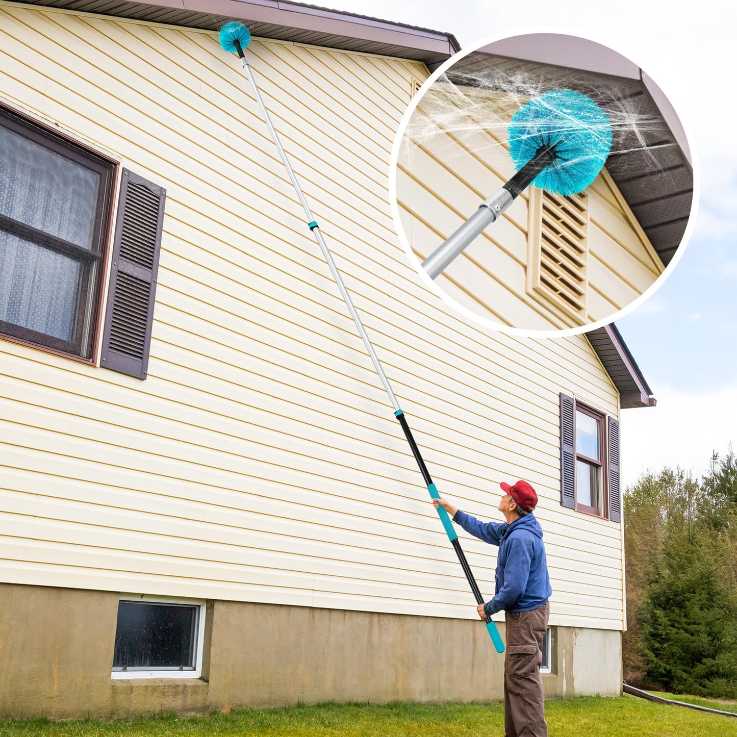 Mavriz 5-12 FT Spider Web Brush with Pole, Cobweb Duster with Extension Pole for Outdoor & Indoor Cleaning, Telescopic Long Duster for High Ceilings 20 Ft Reach
