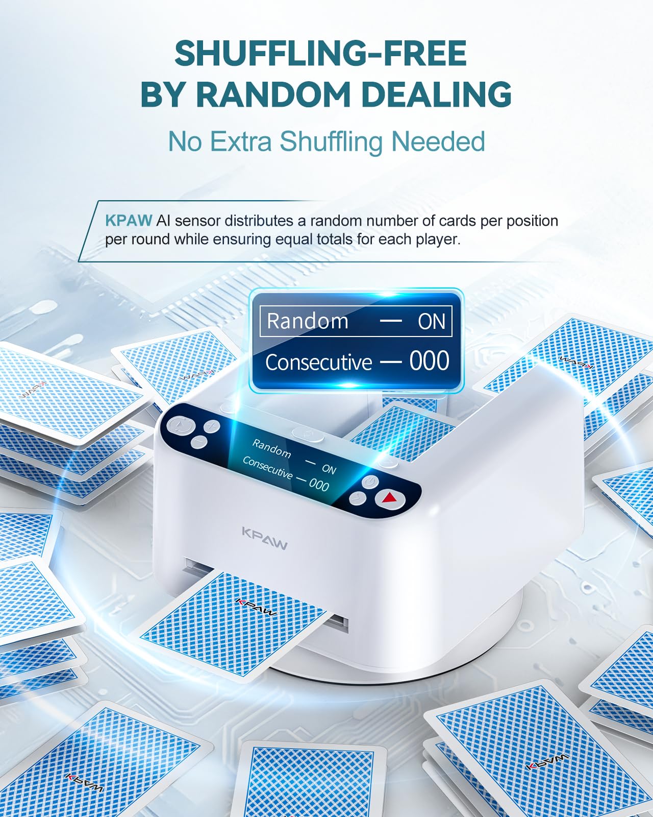 KPAW Automatic Card Dealer Machine Rotating 360 for Playing Cards 2/1/4 Decks USB Rechargeable Card Dealing Machine,Connect 4 Wireless Remotes for Texas Holdem Uno Card Game (White1, 2 Deck-B)