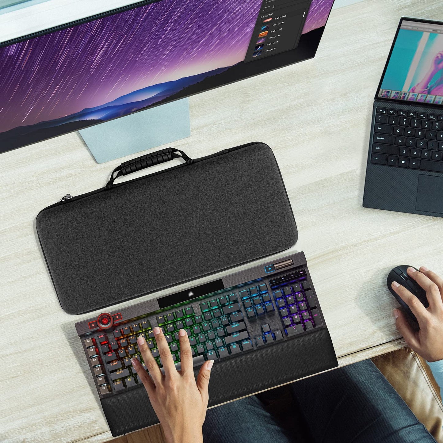 GEEKRIA Full Size Keyboard Case, Hard Shell Travel Carrying Bag for 104~108 Key Computer Mechanical Gaming Keyboard, Compatible with Corsair K100 RGB Mechanical, K95 RGB, Razer BlackWidow V4 Pro