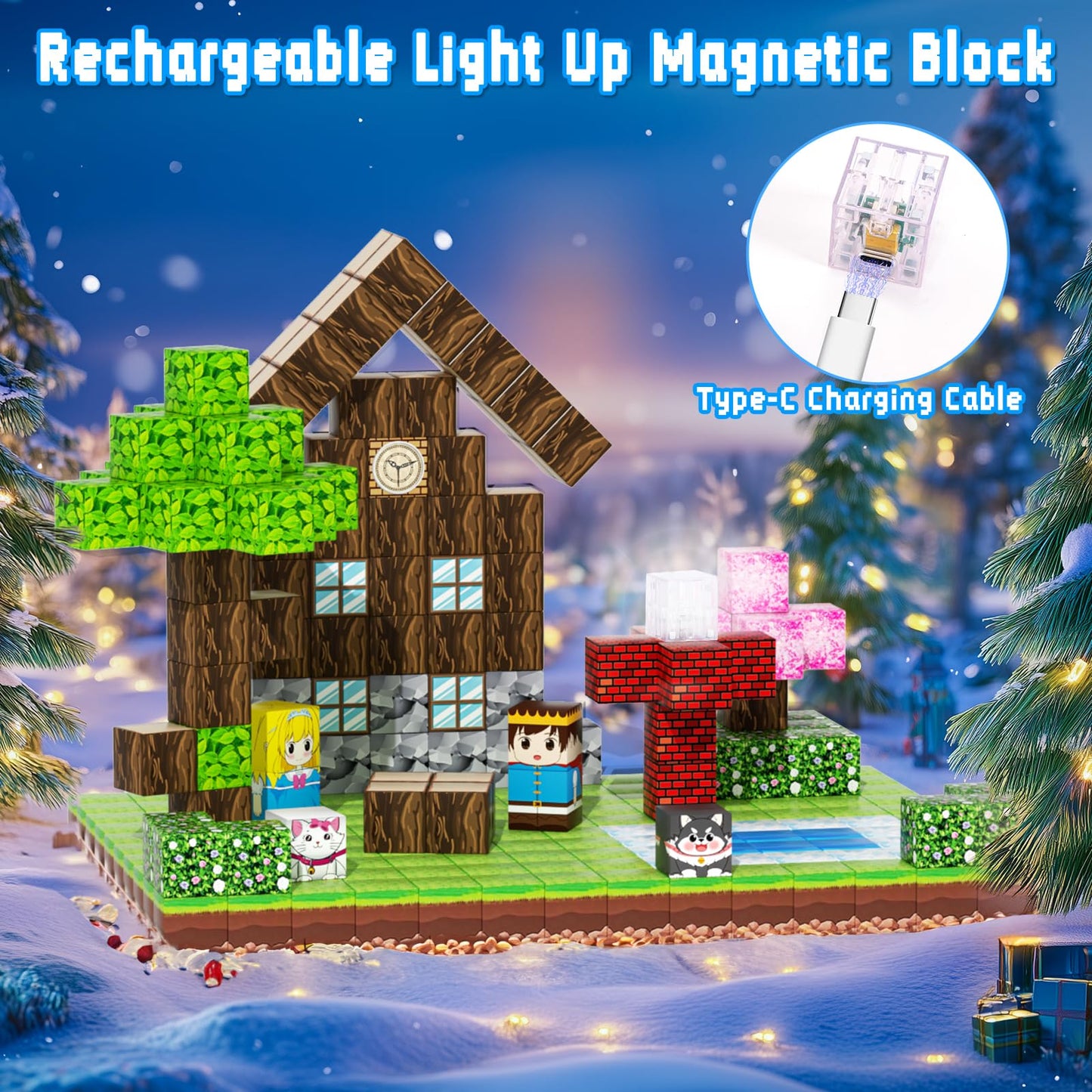 Magnetic Blocks, 108PCS Magnetic Building Blocks for Kids, STEM Build Magnetic Forest World Set for Toddler Birthday Xmas Gifts, Montessori Sensory Toys for Boys Girls Aged 3-12, 1" Magnetic Cubes