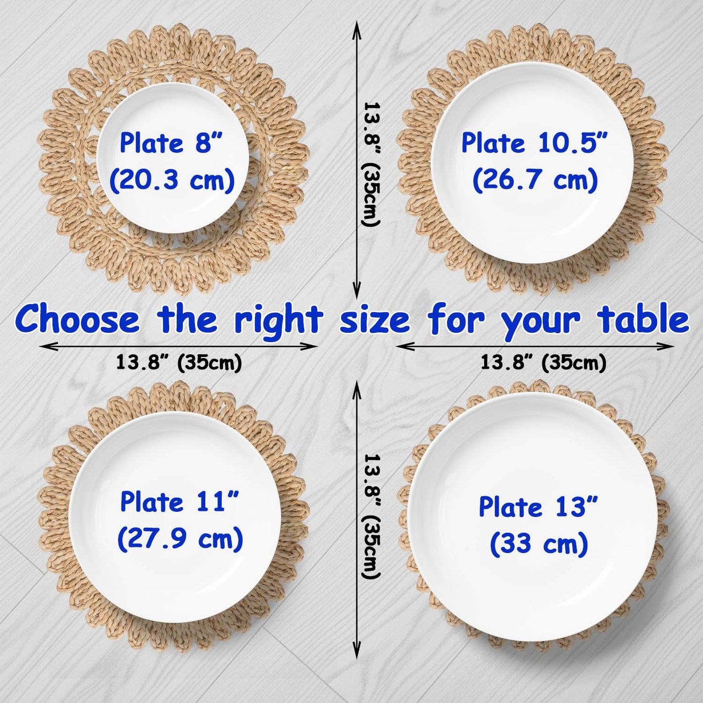 DELAQIKO 13.8" Round Corn Husk Placemats | Boho Woven Rattan Table Mats | Natural Spring Farmhouse Plate Chargers | Handmade Rustic Wicker Place Mats for Christmas Wedding (Set of 6)