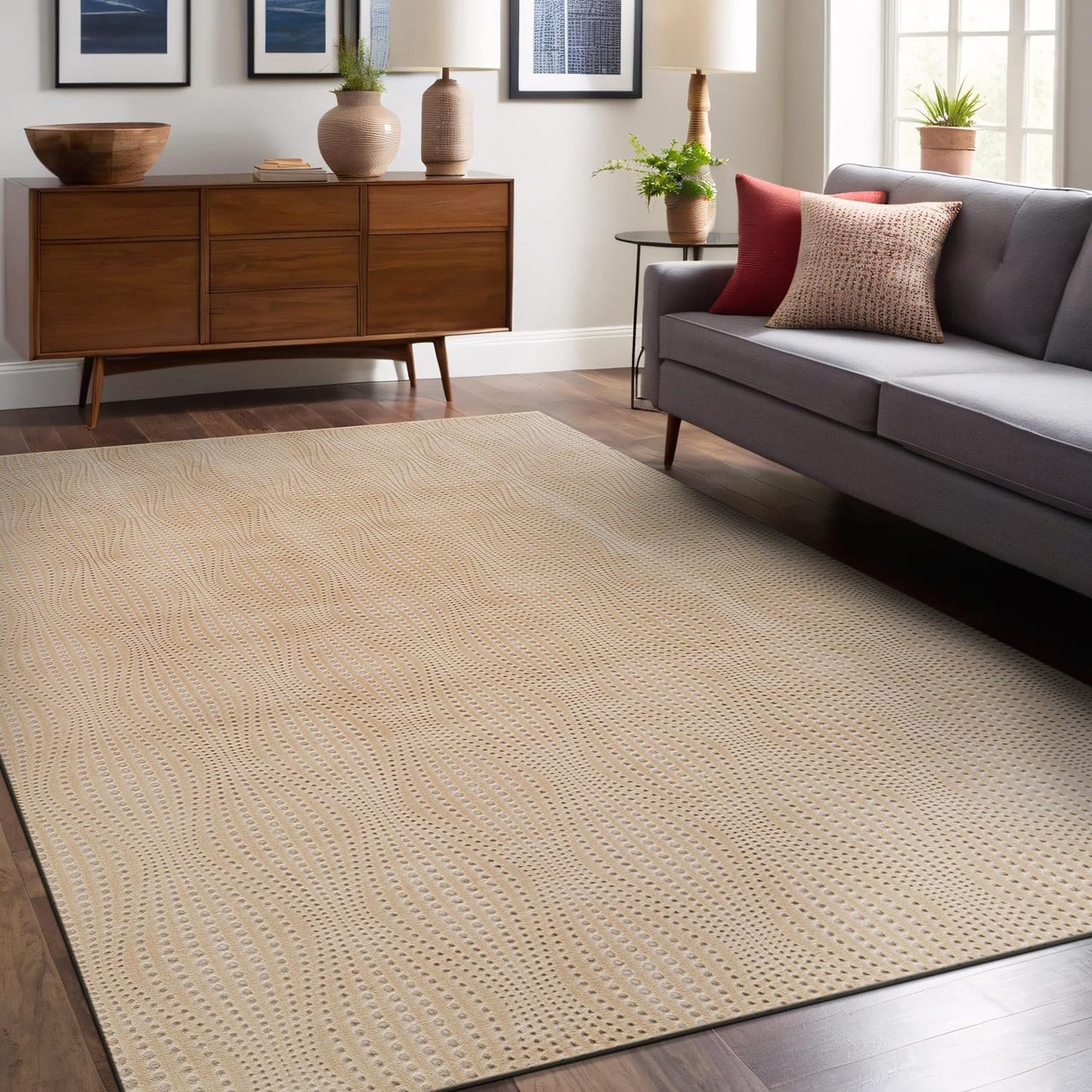 Luul Home Modern Beige Non Slip Rug Solid 4x6 Non Skid Soft Rubber Back Area Rugs for Living Room Kitchen Bedroom Bathroom Dining Room Easy Cleaning Stain Resistant Non Shedding Carpet 4 x 6