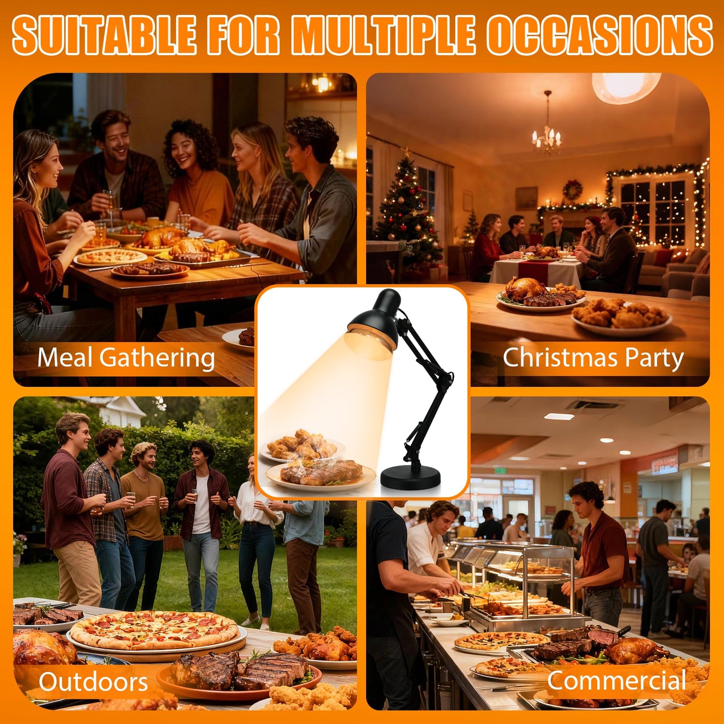 Portable Food Heat Lamp - [Foldable Design] [3S Quickly Heating] Food Warmer Light, Commercial Heat Lamp for Food, Catering Warming Lamp for Parties, Buffet, Pizza, Chocolate (Black)