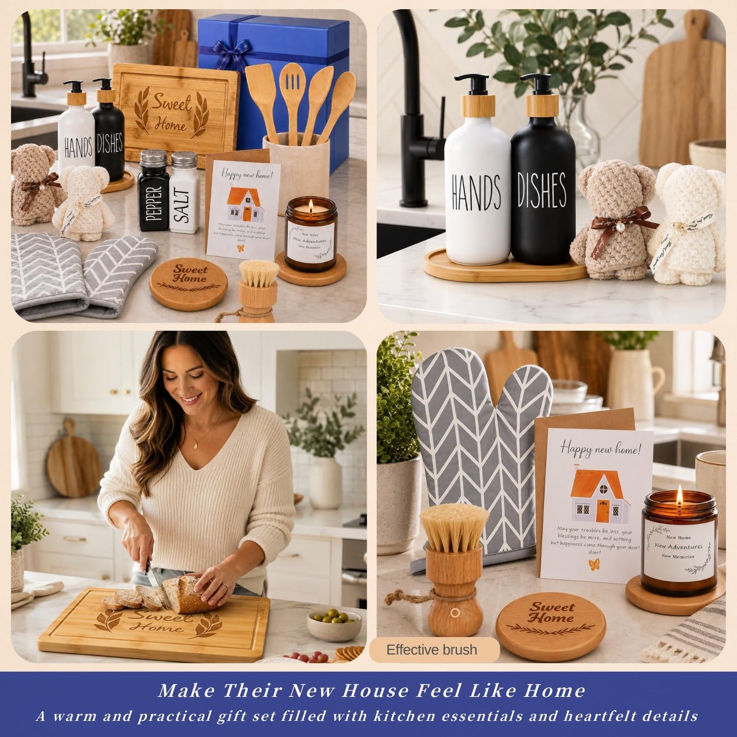 Housewarming Gifts New Home Basket，21-Piece Including Cutting Board, Handwashing Set, and Aromatherapy – Ideal for Housewarming Gift for Couples, New Home Families, and Closing Gifts for Home Buyers
