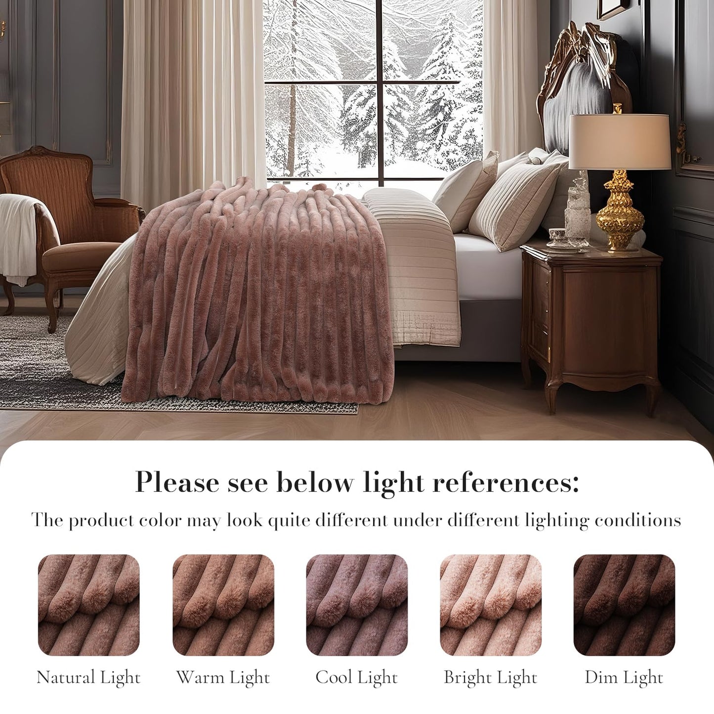Amelie Home Faux Fur Throw Blanket for Couch, Ultra Cozy Fuzzy Fluffy Fur Luxurious Soft Striped Plush Gift Blankets for Family Sofa Chair Bedroom, 55"x70", Ionic Fox Brown