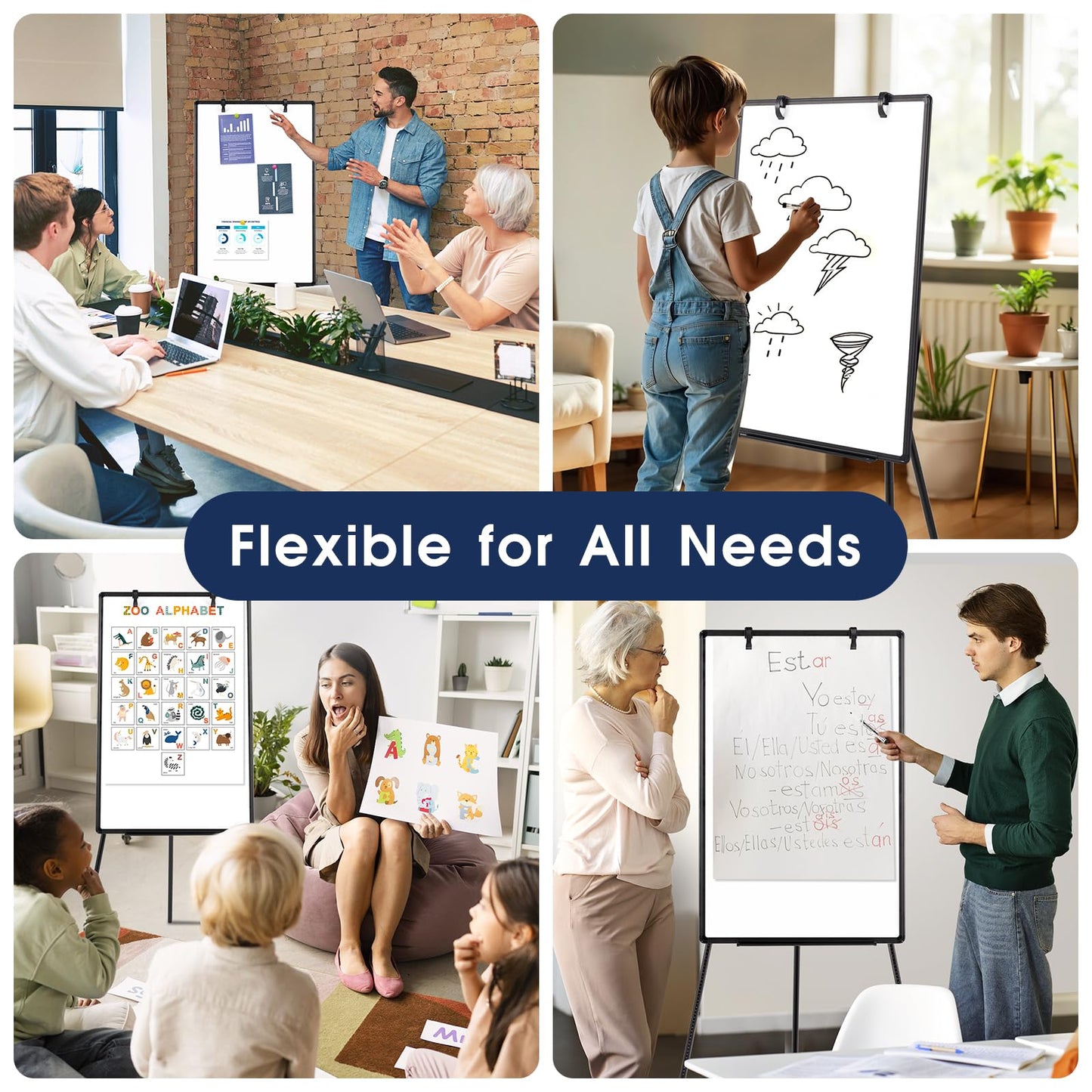 QUEENLINK Magnetic Whiteboard Easel, 36"x24" Height Adjustable Dry Erase Board with Stand, Large Aluminium Frame White Board for Teaching, Flipchart Standing Writing Board for Office，Home (Black)