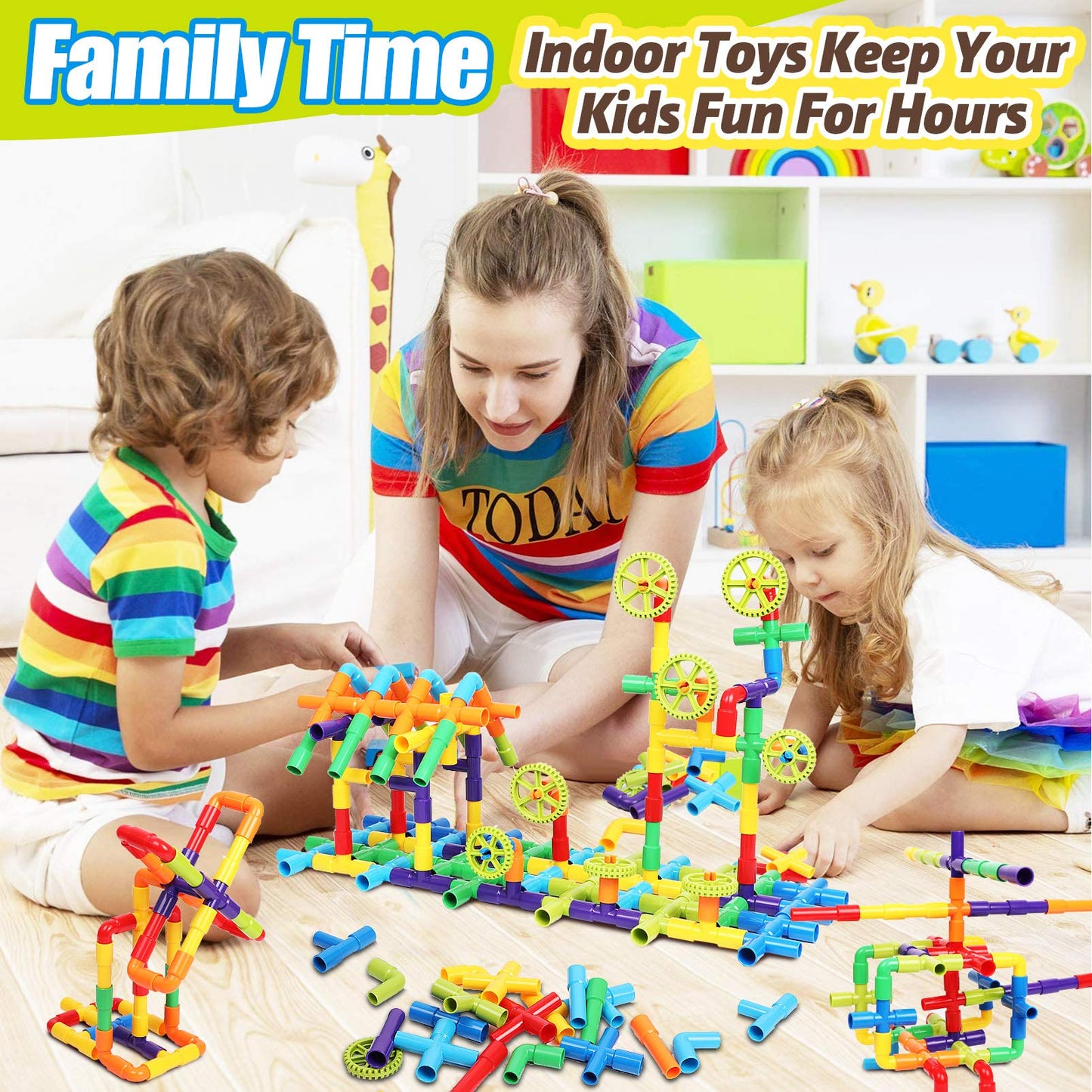 250 Pieces Tube Learning Toy for Toddlers, STEM Educational Containers for Classroom, Preschool Building Toys, Interactive Autistic Sensory Toys, Interactive Gifts