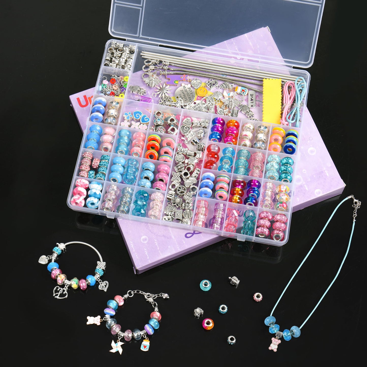 305Pcs Charm Bracelet Making Kit with Organizer Box, Uniartfy Beads Charms for Jewelry Making Kit, Birthday Gifts for Girls 8-12, DIY Arts Crafts for 6 7 8 9 10 11 12 Year Old Kids, Teens, Women