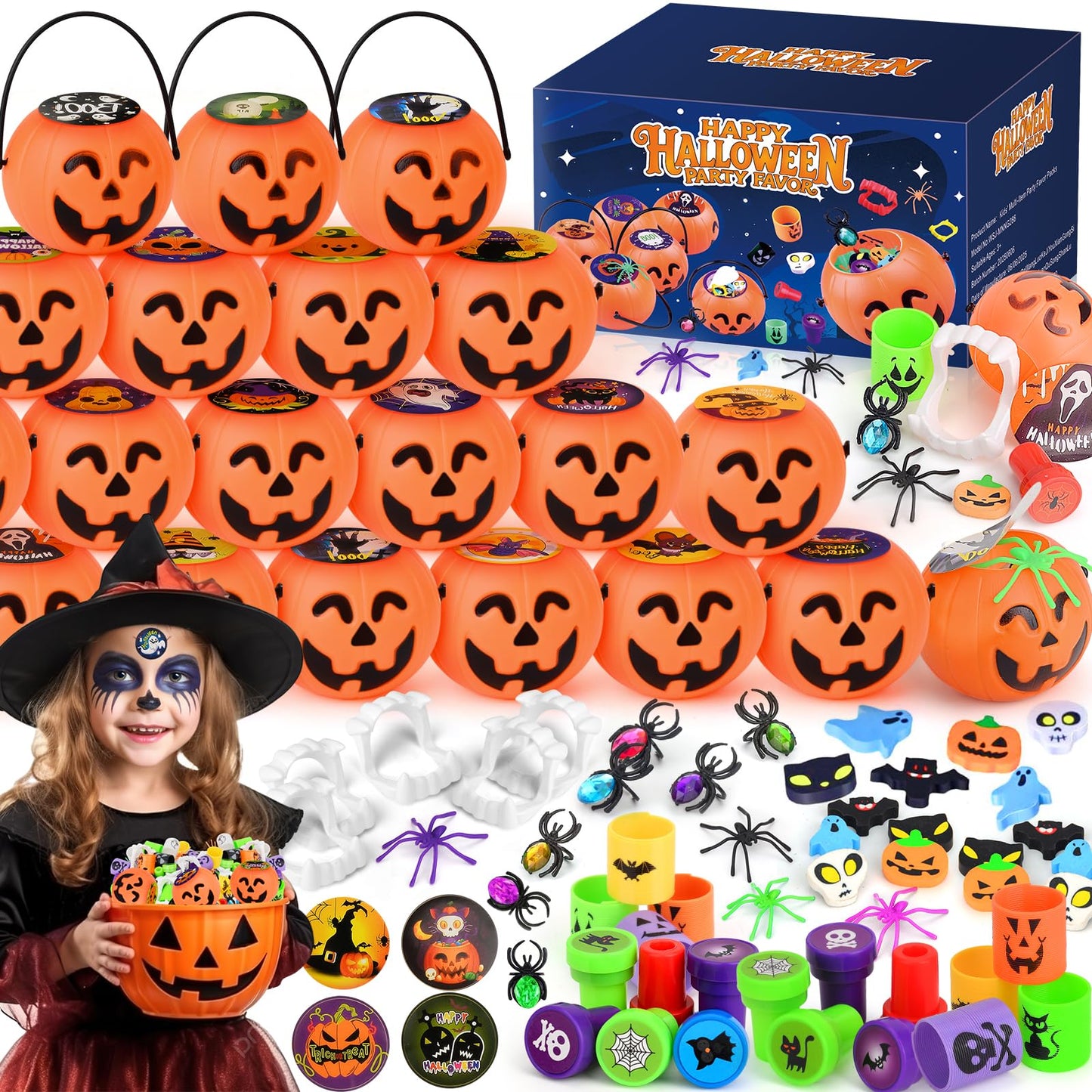 Tiaxidex 288PCS Halloween Party Favors - Prefilled Mini Plastic Pumpkin Cauldrons with Halloween Toys & Goodies | Kids & Adults Trick or Treat Gifts for Classroom, Home & Carnival