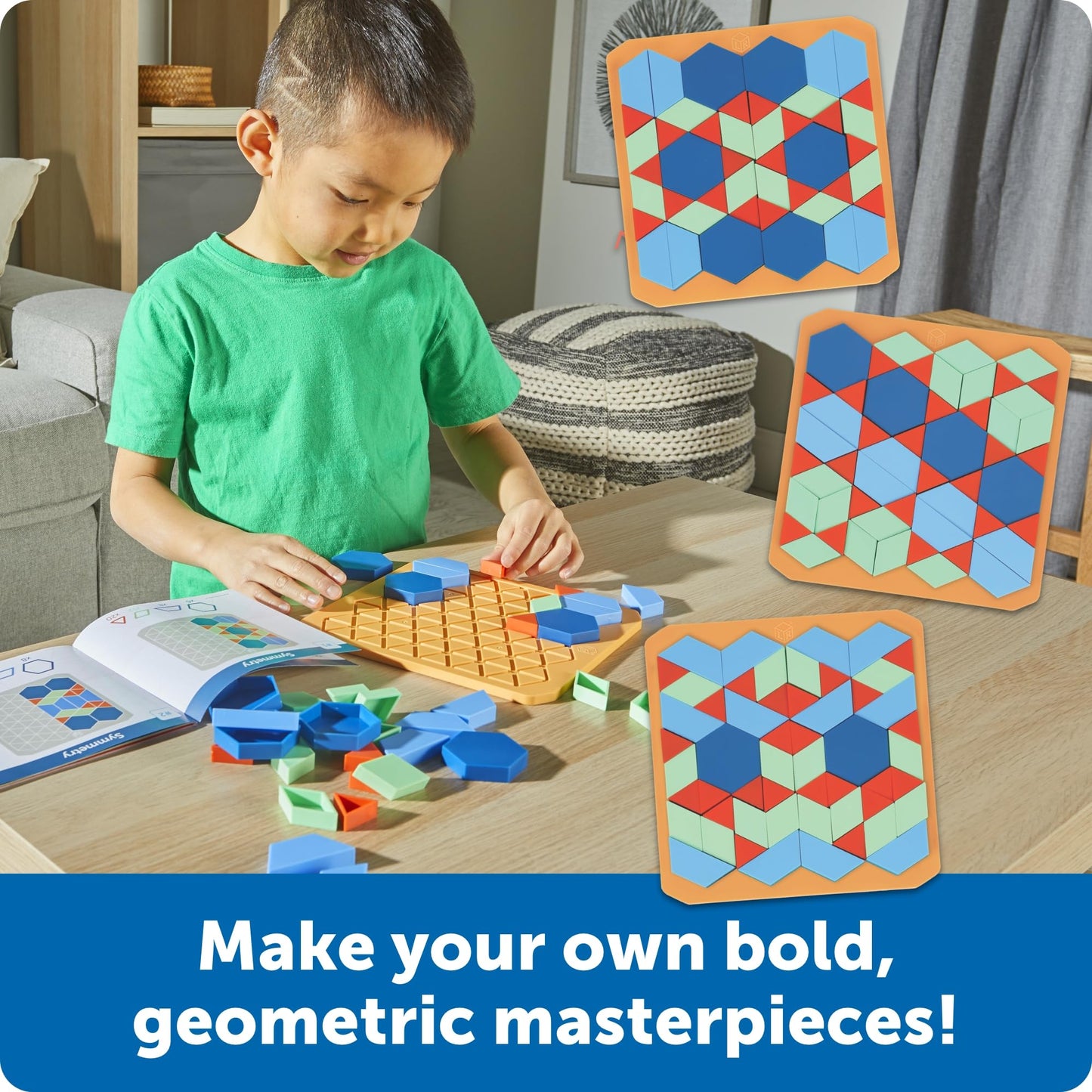 Learning Resources STEM Explorers Math Mosaics - Geometry Math Manipulatives, Montessori Symmetry and Patterning, Critical Thinking for Students, Fine Motor Skills, Puzzle Tile, Back to School