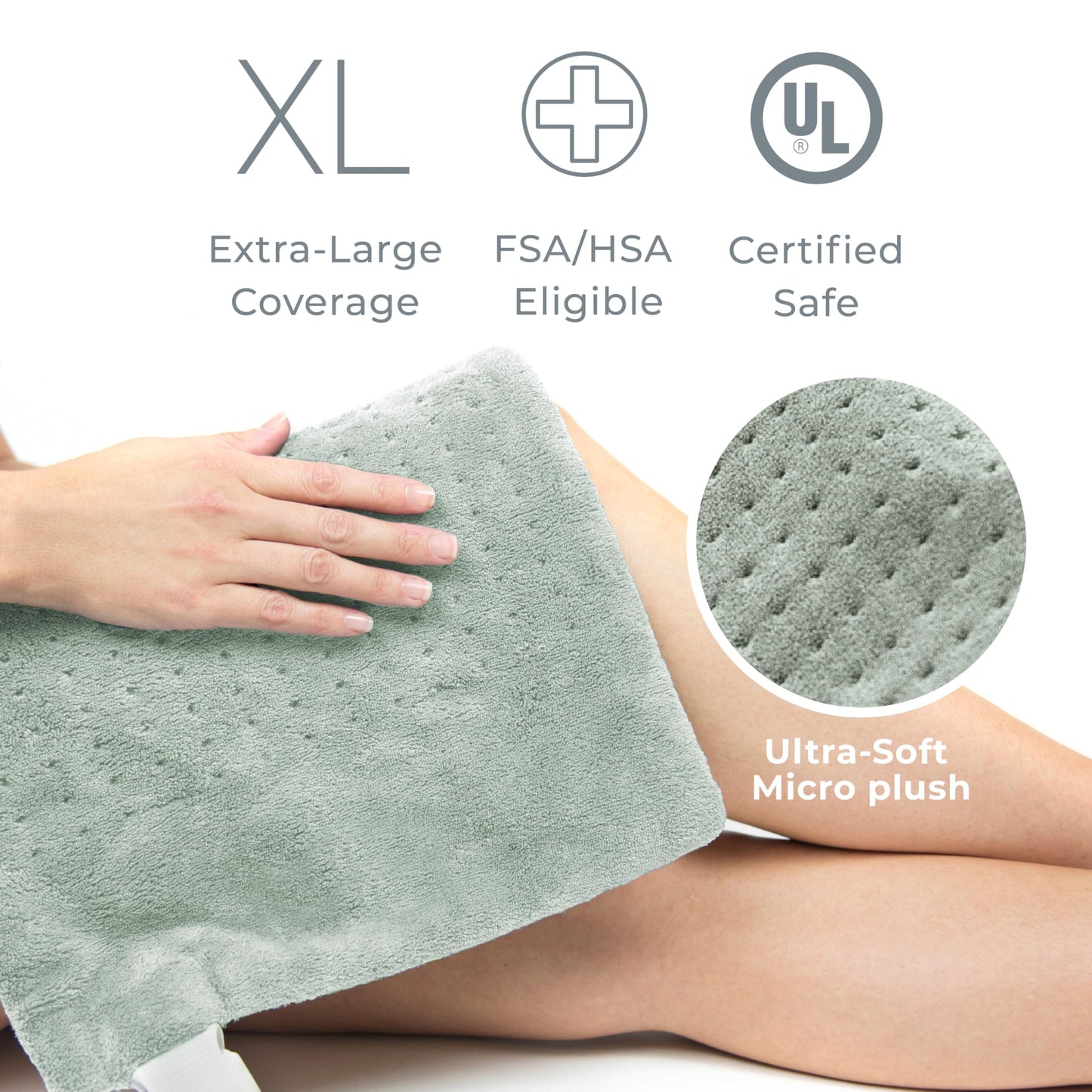 Pure Enrichment PureRelief XL Heating Pad - 12" x 24" Electric Heating Pad for Back Pain & Cramps, 6 Heat Settings, FSA/HSA Eligible, Soft Machine Wash Fabric, Auto-Off & Moist Heat (Zen Green)