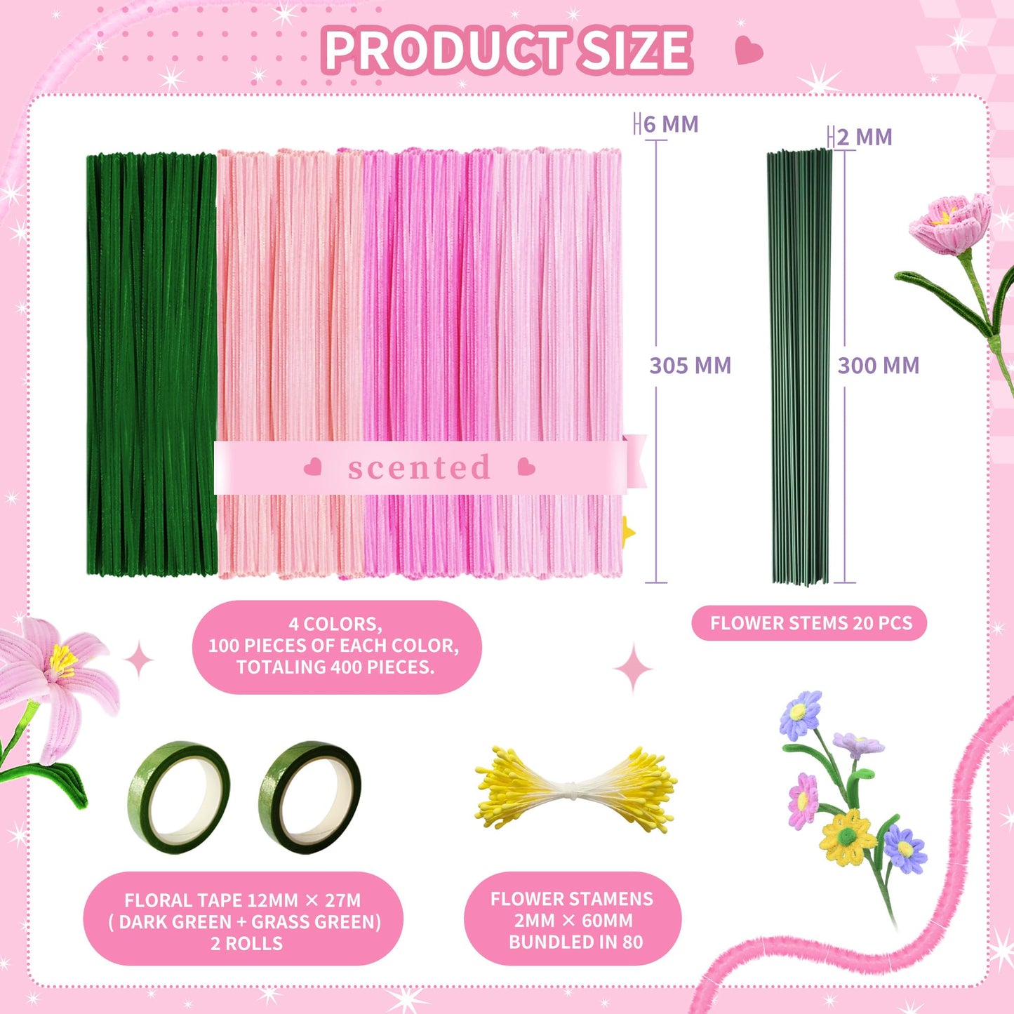 POMBUDS Cleaner Pipe Craft Set for Flowers in Christmas 13 Colors 1300pcs (1300)