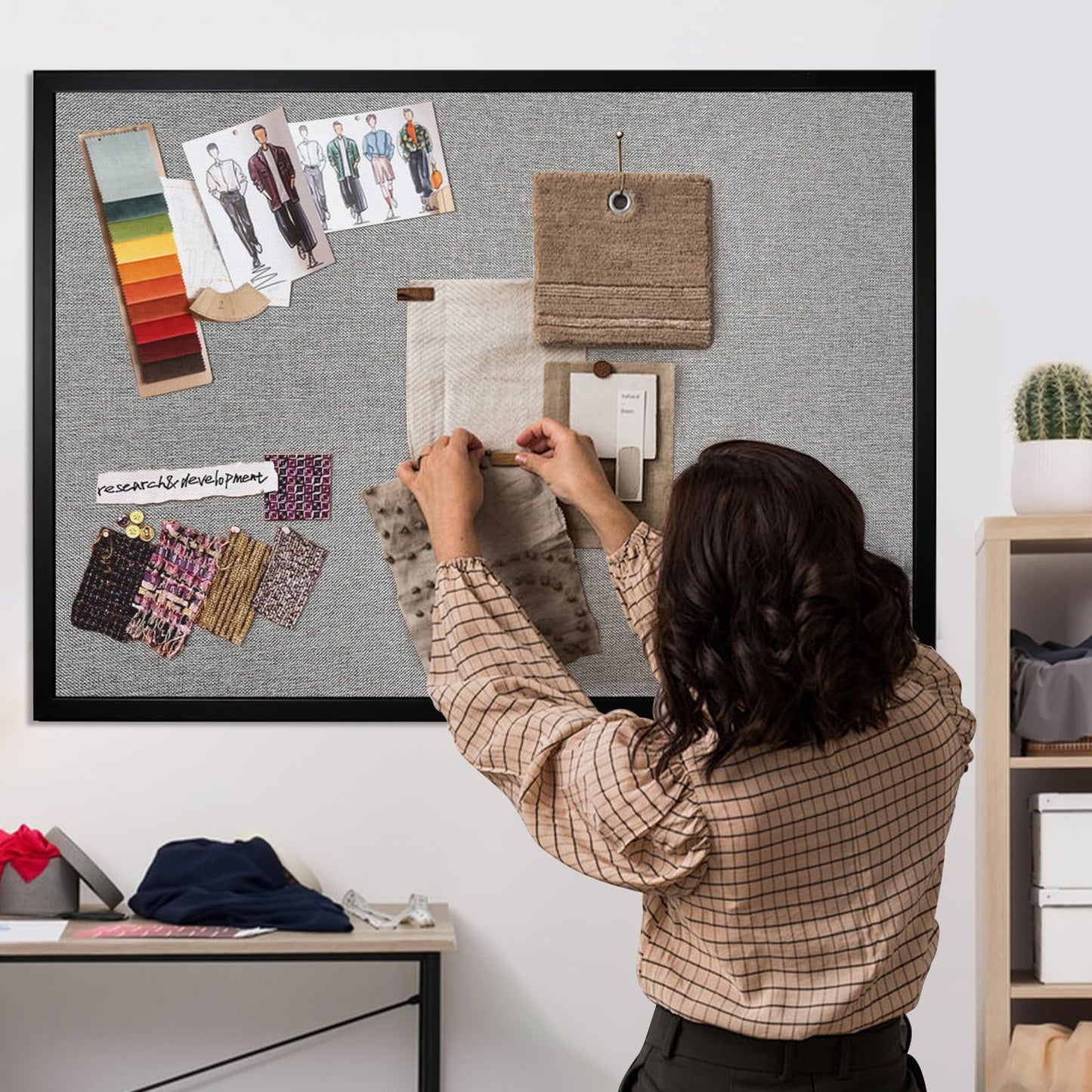VEIZXUN Bulletin Board 40 x 30 Inch, Cork Board for Walls, Wood Framed Bulletin Boards with Grey Canvas, Wall Mounted Corkboard for Office School Home Decorative