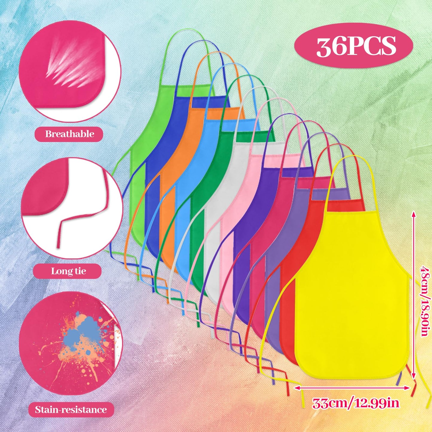 KUUQA Kids Art Aprons Painting Aprons Smocks Bulk for Craft Home Kitchen Classroom, Mixed Colors, 13" *19"