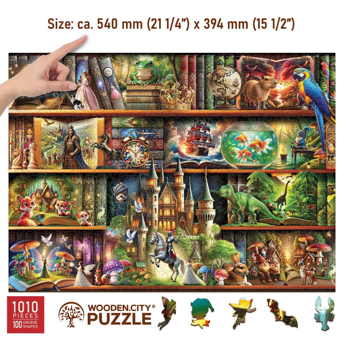 WOODEN.CITY Wooden Puzzles for Adults 1000 Pieces - Stories on Every Shelf – Bookshelves Scene | Made in EU | Gift for Book Lovers | Size 21,25 x 15,5 in