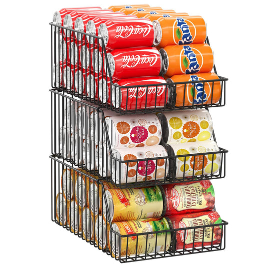3 Pack Can Storage Organizer For Pantry,Stackble Widen Can Holder Rack With 3 Adjustable Dividers, Can Dispensers For Soup Soda Canned Food Water Bottle, Pop Drink Organizers for Cabinet Shelf