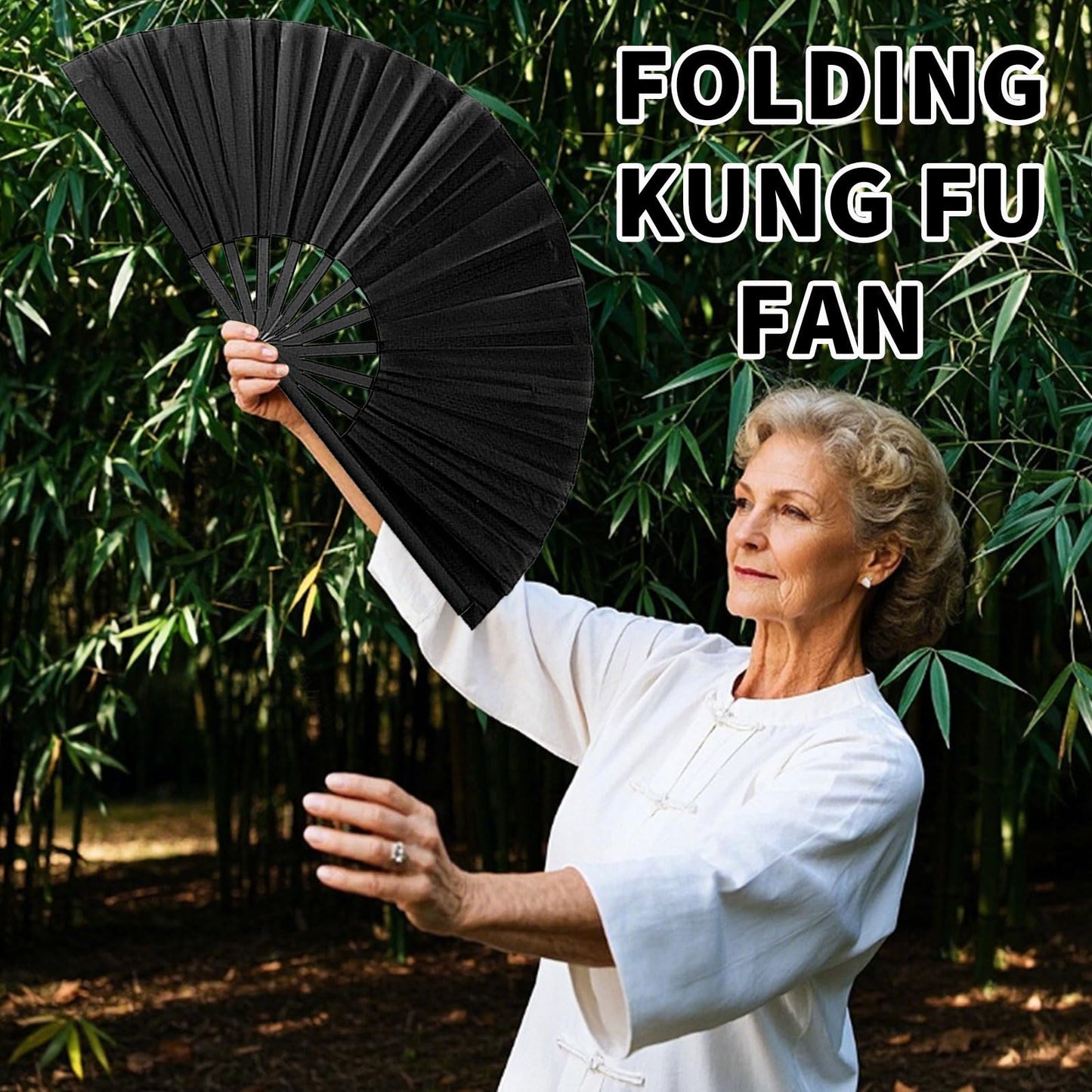 20 Pcs Hand Fans for Line Dancing Bulk, Chinese Kung Fu Tai Chi Hand Fans for Women Foldable for Festival Dance Party (Black)