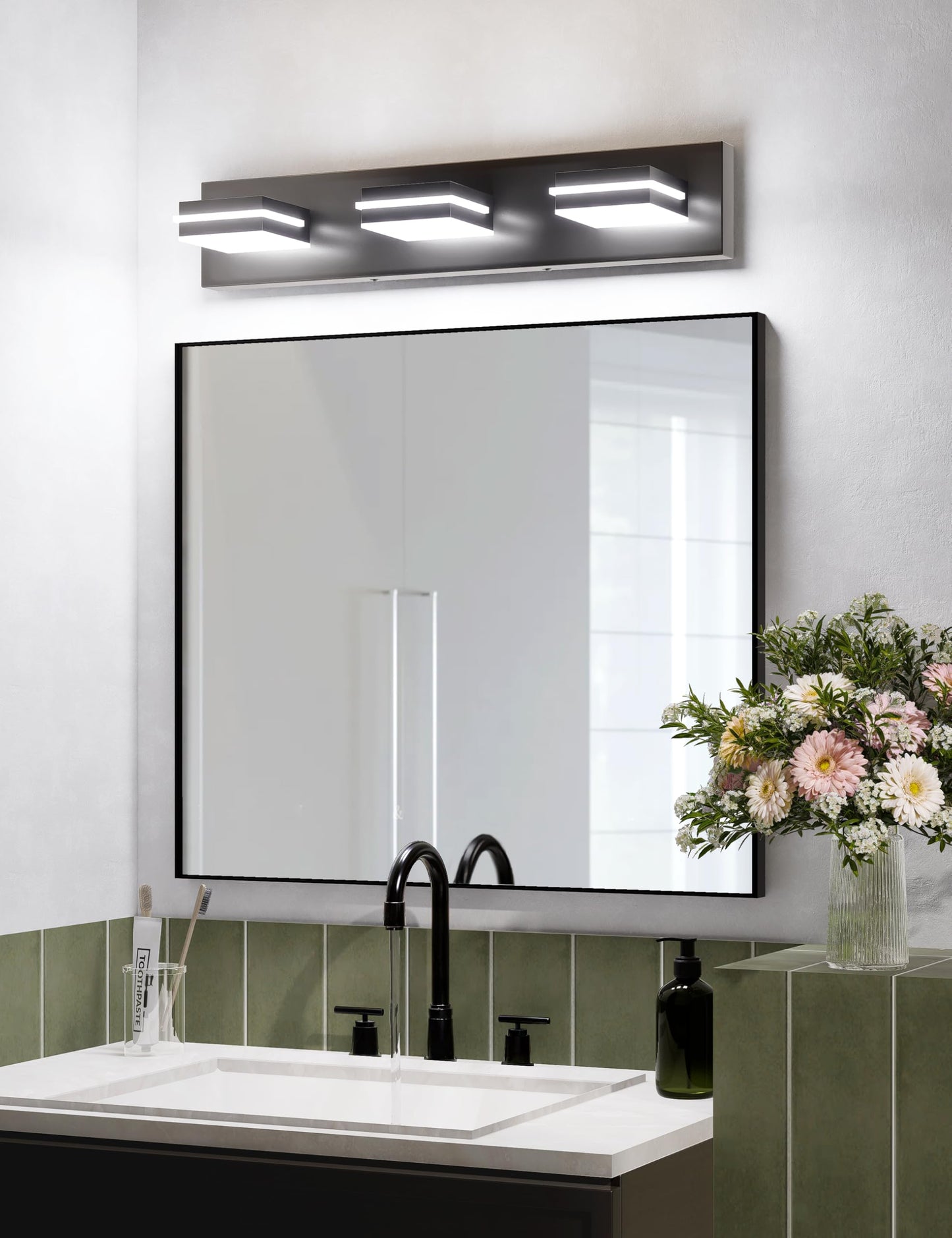 VOLISUN Modern Bathroom Vanity Light Fixtures (3-Light, 24-Inch), Matte Black LED Bathroom Lighting Fixtures Over Mirror, 360°Rotatable Head, LED Vanity Lights for Bathroom (Cool White 6000K)