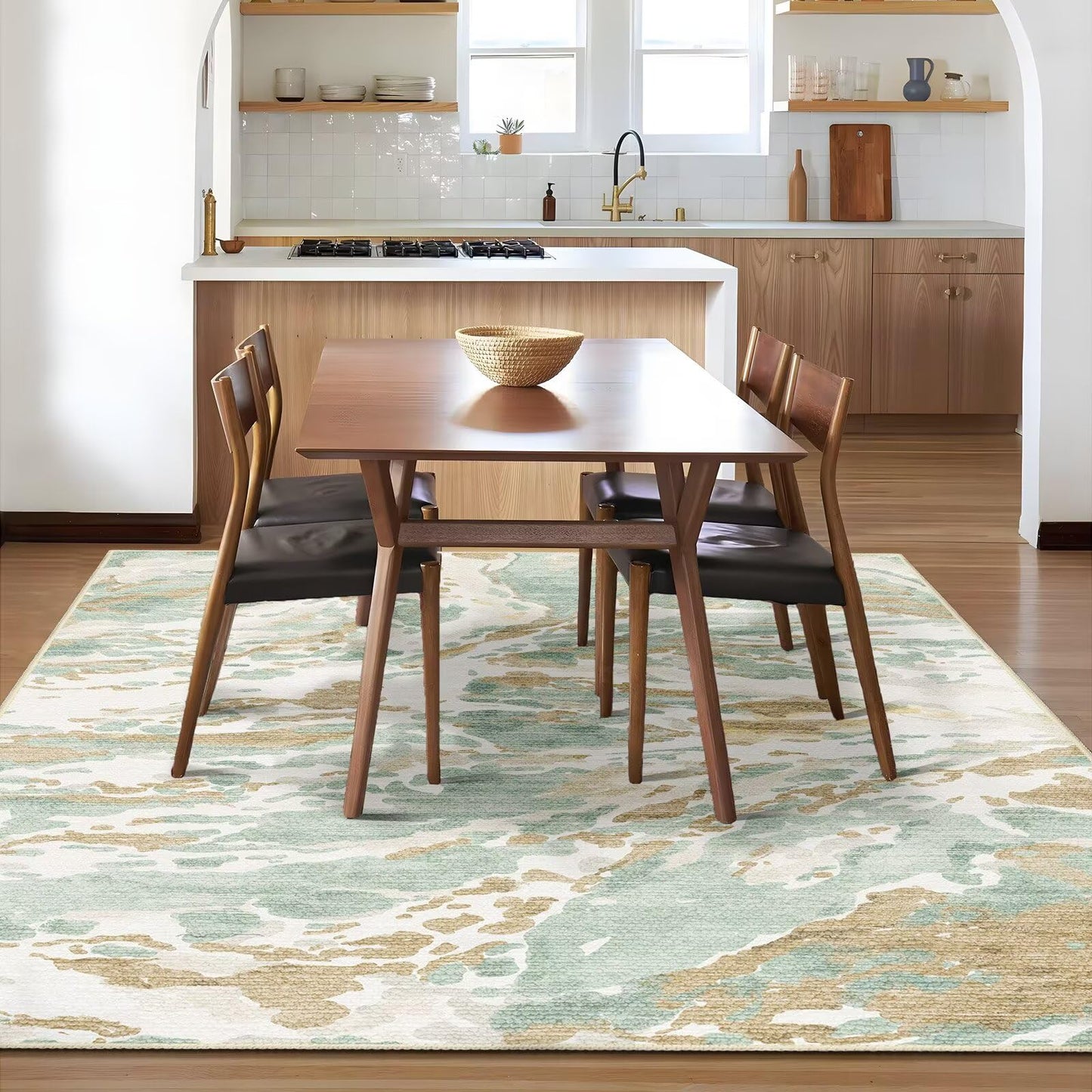 DEXDE 5x7 Area Rug for Living Room Bedroom, Washable Modern Abstract Non Slip Large Soft Rugs Low Pile Floor Carpet for Dining Room Bedroom Kitchen Office Nursery Playroom, Green
