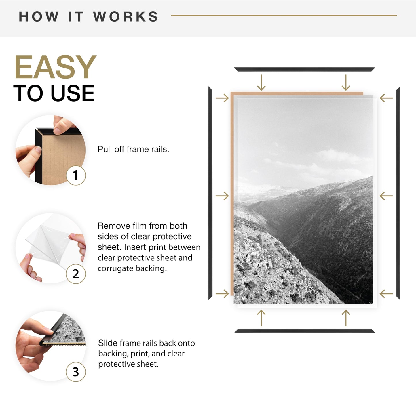 MCS The Original Poster Frame 3-Pack (24"x36") Black - Shatter-Resistant Cover - 1/3" Profile - Lightweight - Vertical & Horizontal Wall Hanging - Large Picture Frames for Posters, Art Prints, Photos
