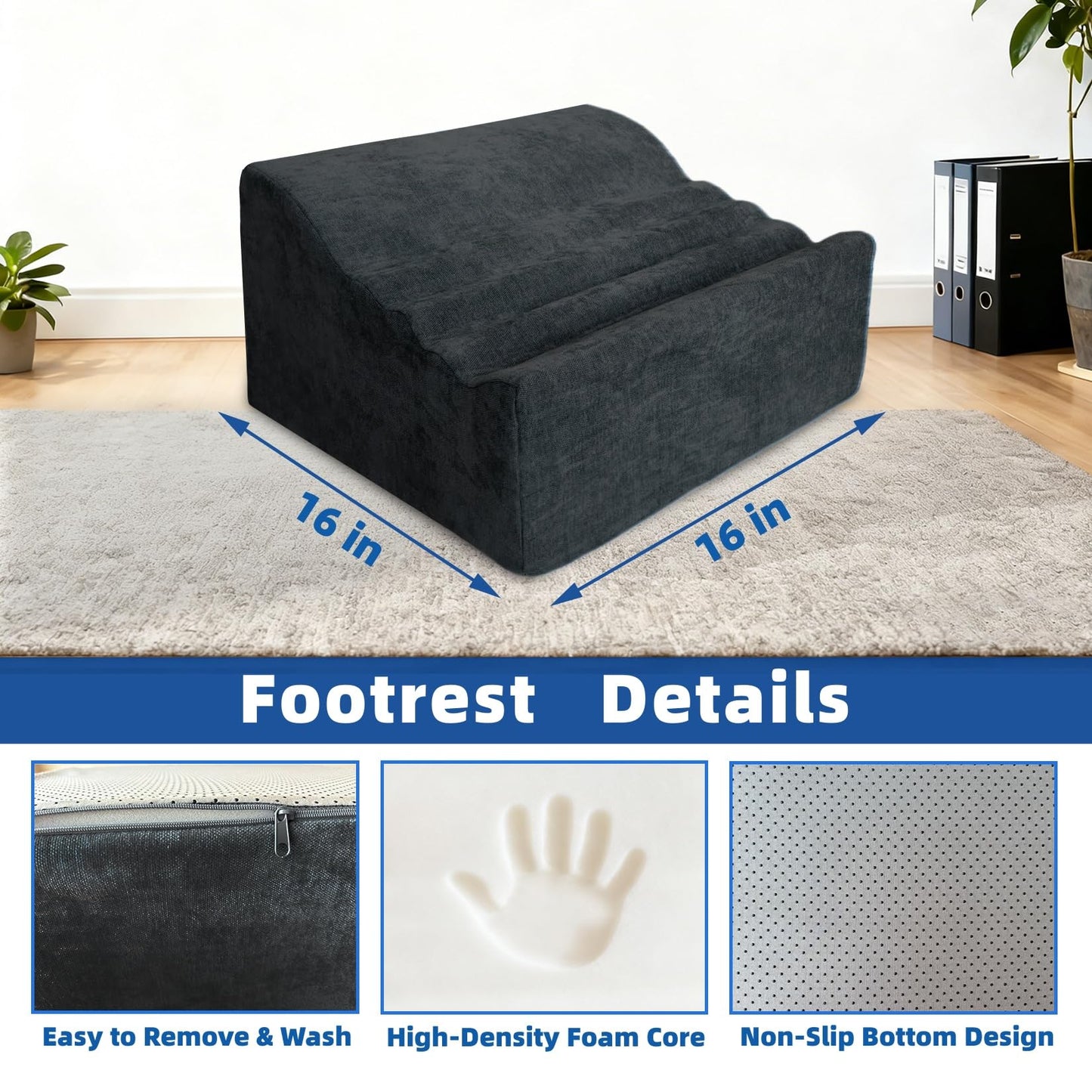 XYRONICA Foot Rest Under Desk, Ergonomic Foot Stool, Comfortable Office Footrest with Curved Design, with Washable Cover for Home and Office, Relieves Leg Pressure (Dark Gray)