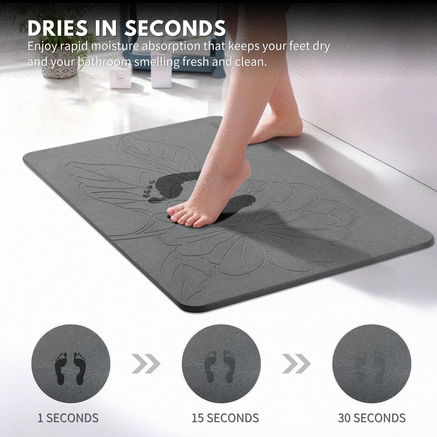 XMarrat Extra Large Stone Bath Mat Large, 31.5'' x 19.7'' Diatomaceous Earth Non-Slip Stone Shower Mat, Super Absorbent Diatomite Stone Mats for Bathroom, Quick Drying, Easy to Clean (Dark Gray)