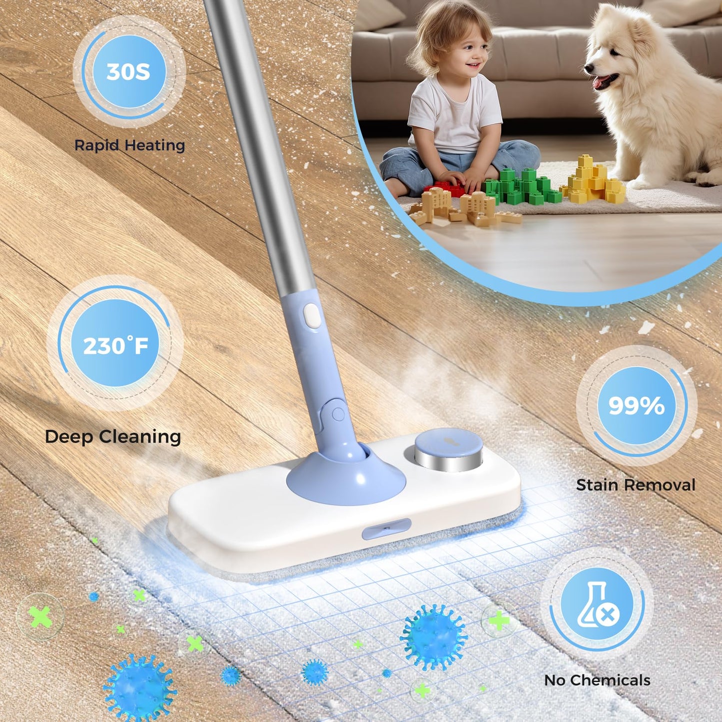 Steam Mop, 10 in 1 Detachable Handheld Steam Cleaner for Home and Floor Cleaning, 230°F Floor Steamer for Deep Cleaning with Multi-purpose Attachments Hardwood Floors, Tile, Grout, Furniture
