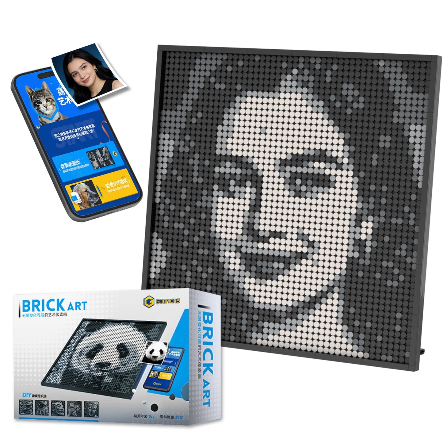 GOBRICKS Personalized Mosaic Building Set, DIY Craft Kit for Brick Wall Art Creation from Any Photo, Unique Gift for Birthday, Anniversary, Pixel Art Kit Desktop Decor (15.75 in x 15.75 in,2912pcs+)
