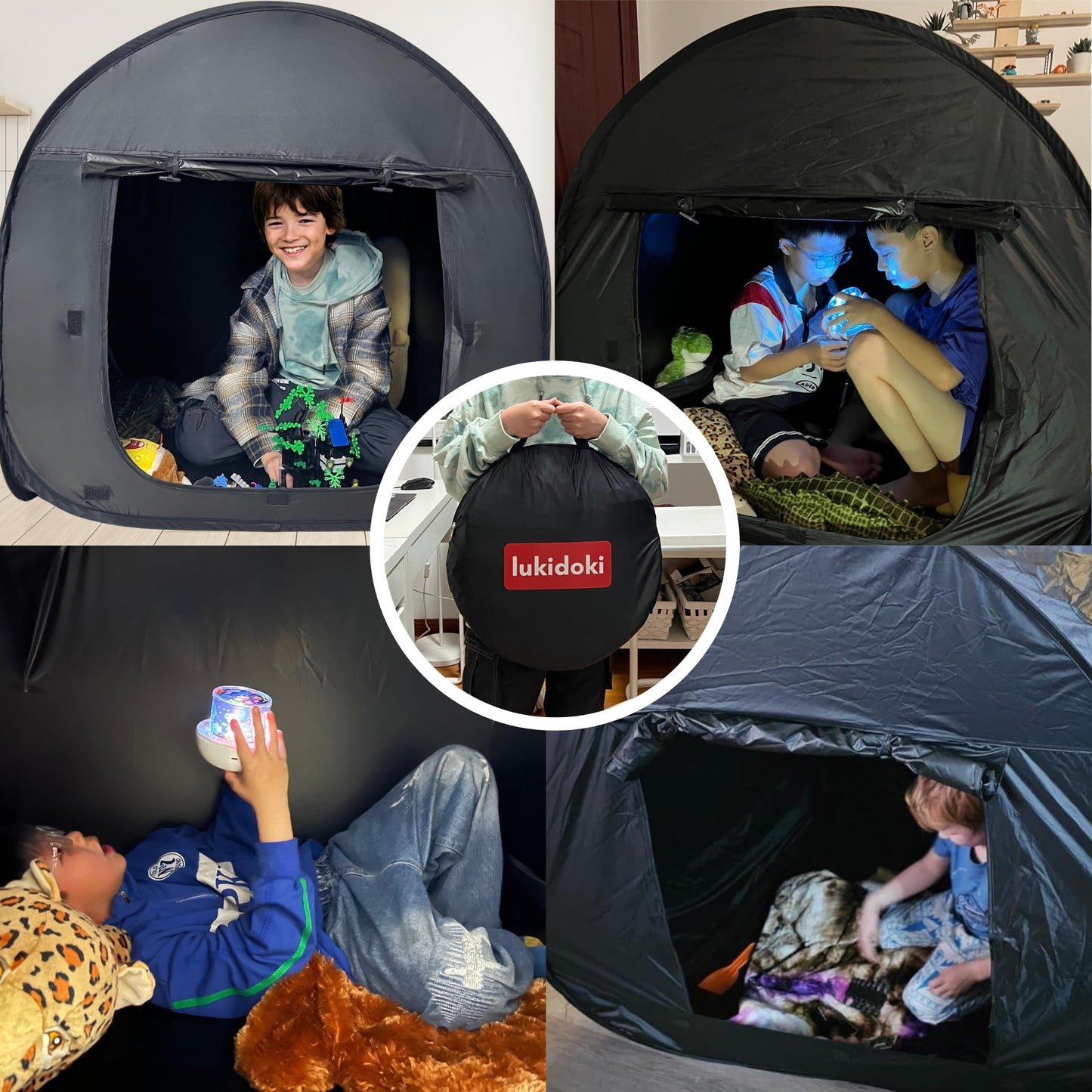 lukidoki Sensory Tent for Kids with Autism - CPC Certification Sensory Calm Corner Helps ADHD, SPD Children Relax, Reduce Anxiety - Portable Pop-up Blackout Hideout Play Tent Toys Add Windows