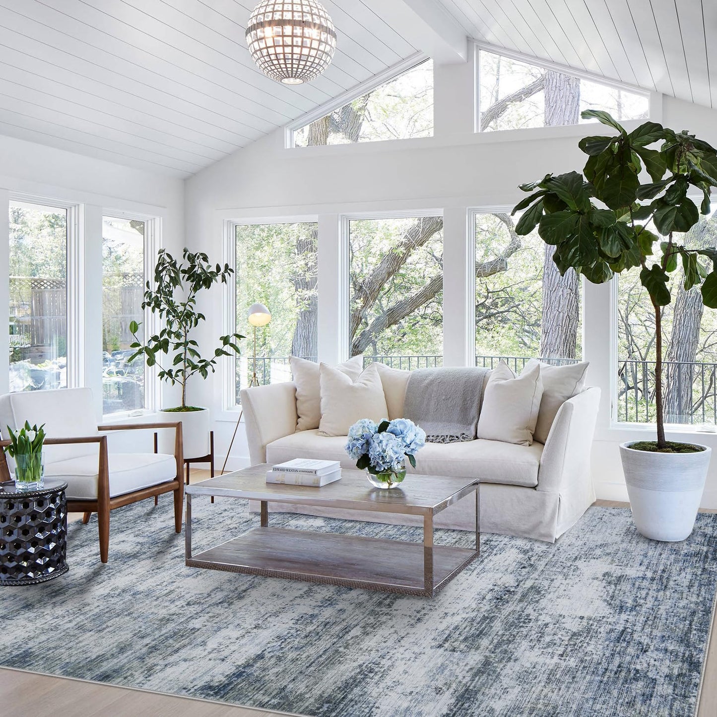 8x10 Area Rugs for Living Room: Large Machine Washable Area Rug with Non Slip Backing Non Shedding Abstract Stain Resistant Carpet for Bedroom Dining Room Nursery Home Office - Blue/Gray