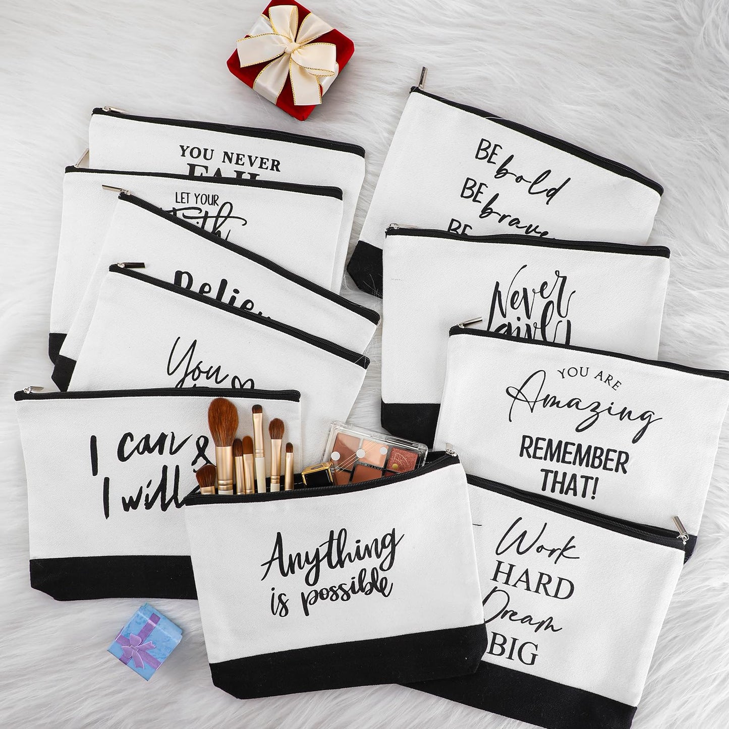 Sanwuta 30pcs Inspirational Gifts for Women Make up Bags Bulk Cosmetic Bags Employee Appreciation Black White Cosmetic Pouch with Zipper Nurse Team Women Gift (Classic)