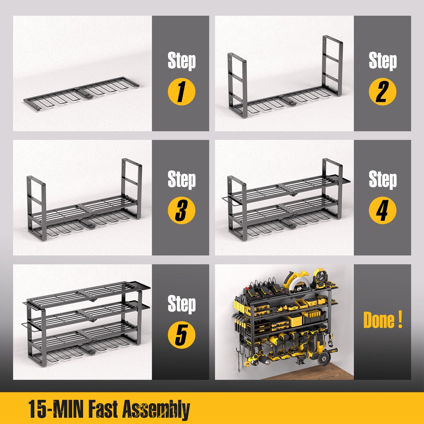 Spampur 420LB Capacity Power Tool Organizer with Charging Station & 6 Outlets | Quick Assembly 4-Layer Heavy Duty Rack for Drills & Batteries | Ultimate Garage Storage & Christmas Gift for Men
