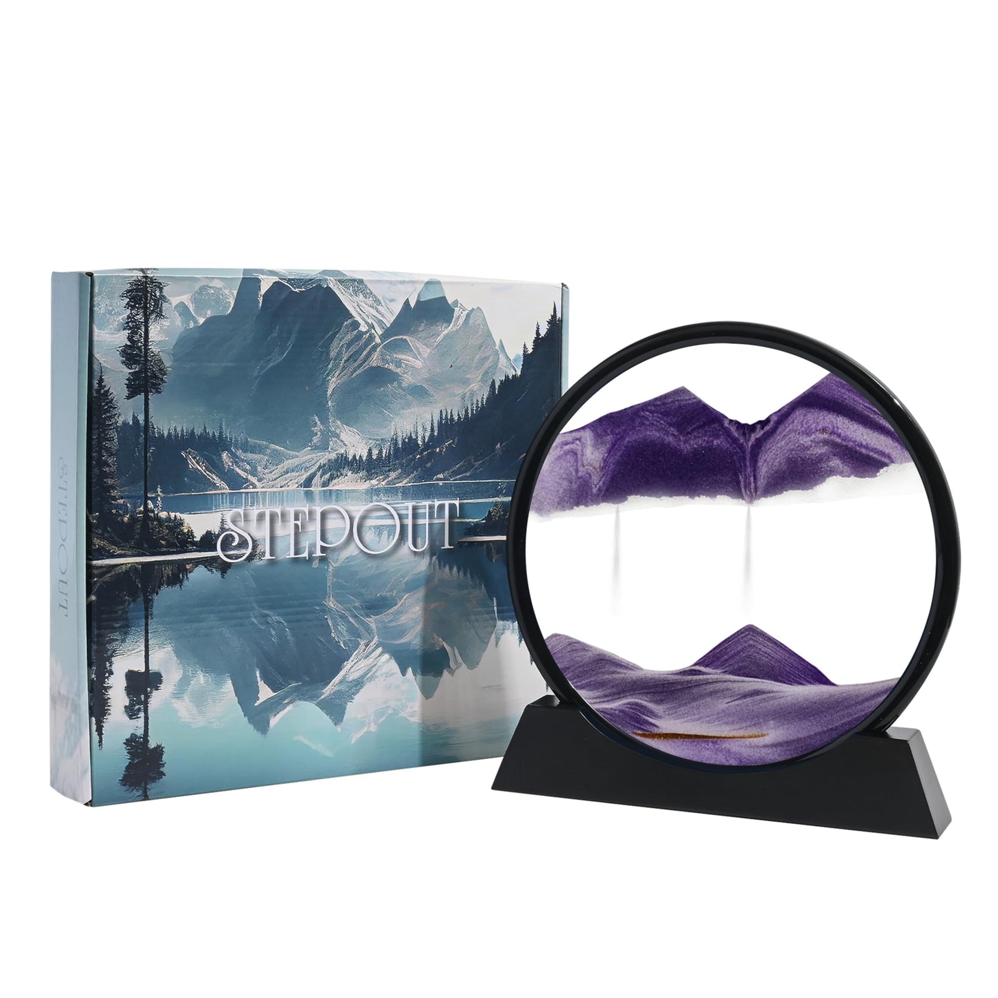 STEPOUT Moving Sand Art Liquid Motion - Perfect for Home, Office, Kitchen, Desk Decor, Crafted with Anit-Slip Wooden Base - Unique Picture Frame Style, 12" (Purple)