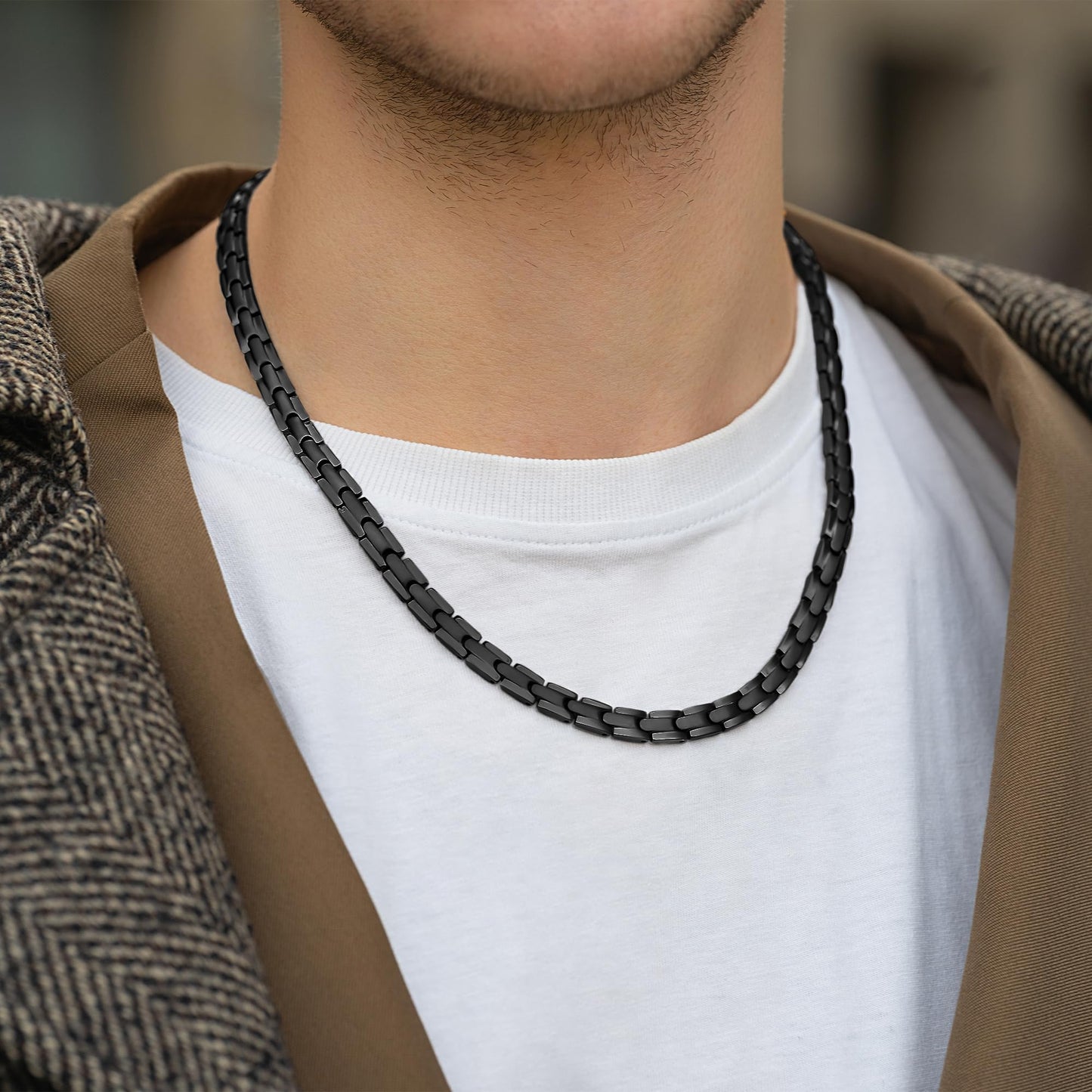 MagnetRX® Titanium Magnetic Necklace – Ultra Strength Magnetic Necklaces for Men & Women – Effective Titanium Necklace with 62 Magnets (Black, 21.5 Inches)