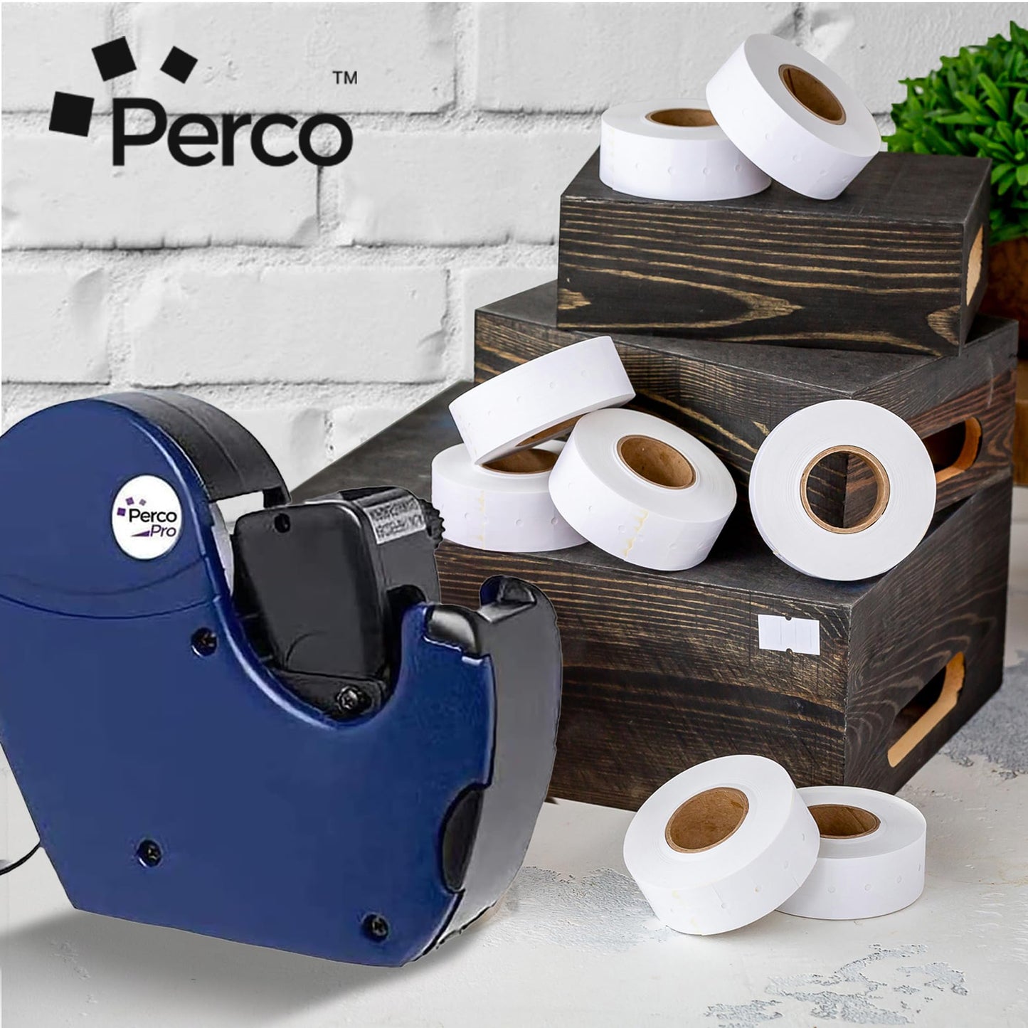 Perco 2 Line White Labels - 6,000 Blank Price and Date Gun Labels for Perco 2 Line Price and Date Guns - 8 Rolls, 1 Sleeve - Made in USA