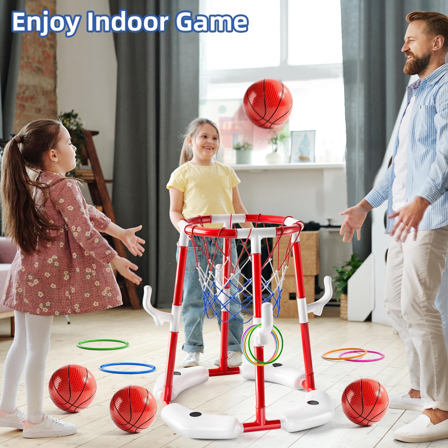 JUKUDAHU - Pool Basketball Hoop Toy for 2 3 4 5 6 Year Old Boys Floating Basketball Toy with 4 Air Pump Balls Outdoor Play Summer Water