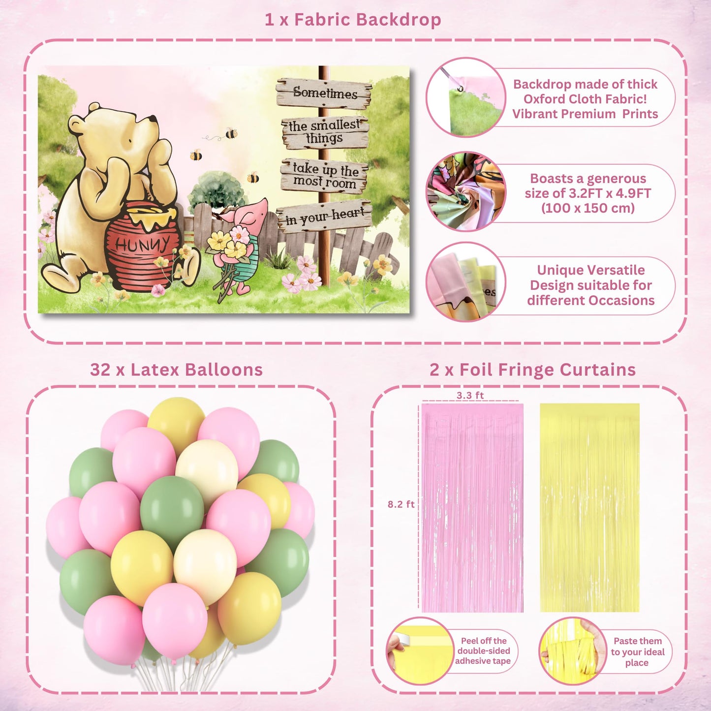 Winnie Baby Shower Decorations Pink – the Pooh Balloons, Backdrop, Welcome Baby Banner, Tablecloth, Cake Toppers, Pompoms, Sash & More – Classic Pooh Baby Shower Theme Party Decor