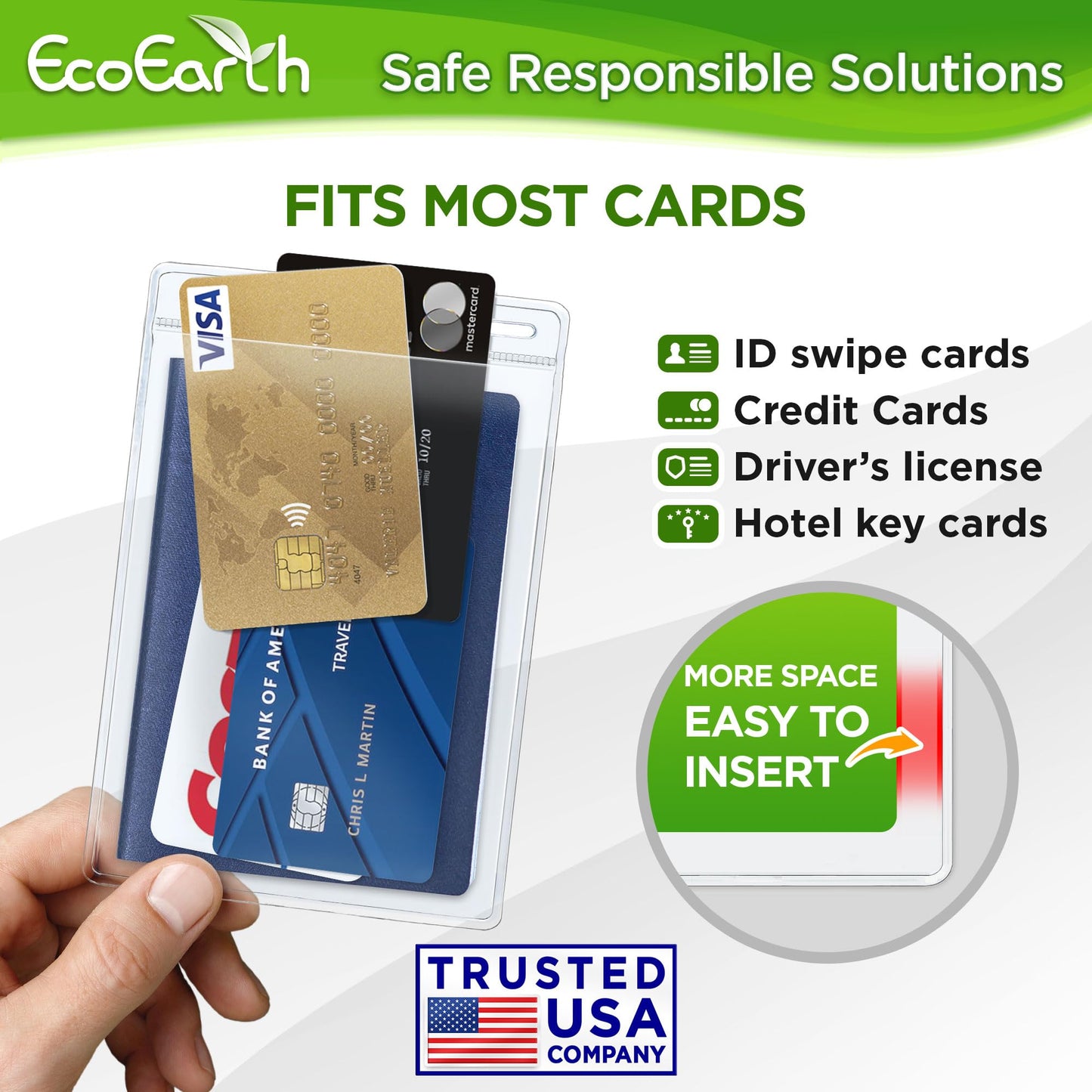 EcoEarth Passport & Identification Card Holders with Soft Edge (Clear, 4x6 Inch, 250 Pack), Extra Large Vertical ID Holder, Zipperless Plastic Name Badge Holders