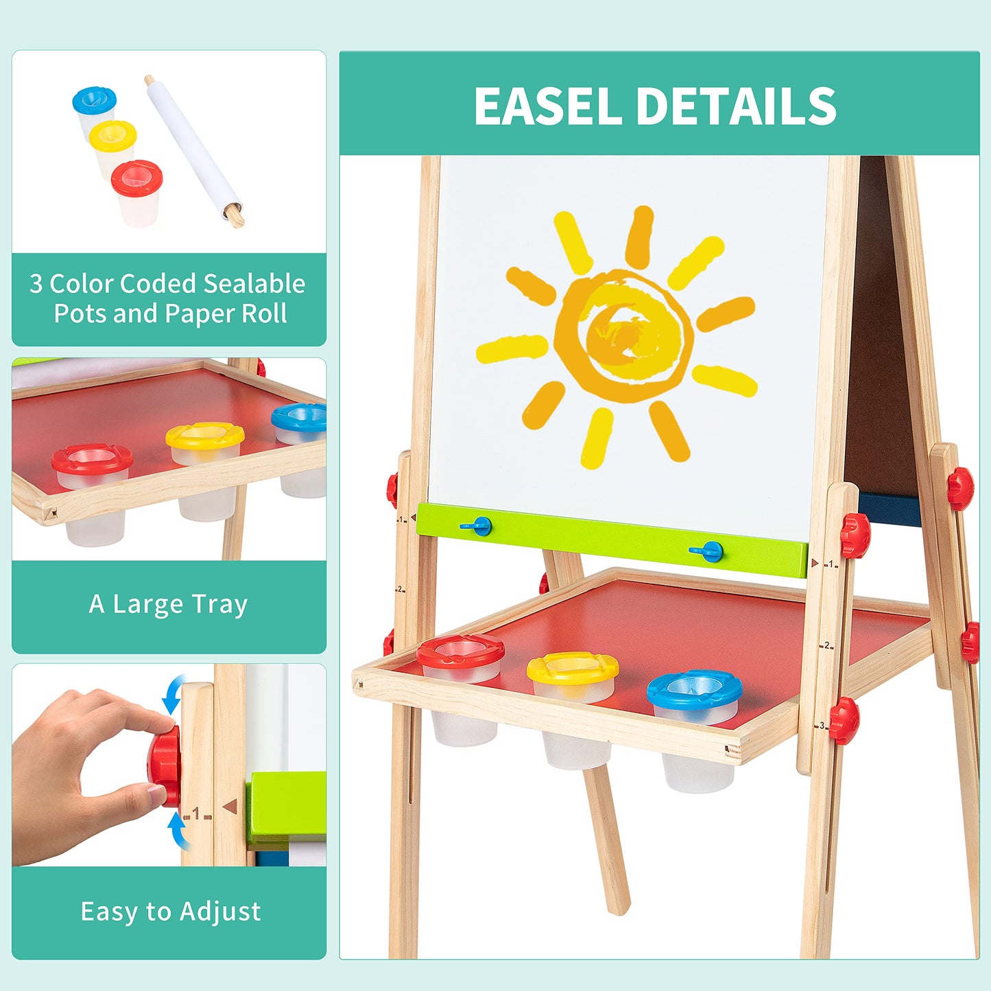 Hape All-in-One Wooden Kid's Art Easel with Paper Roll and Accessories